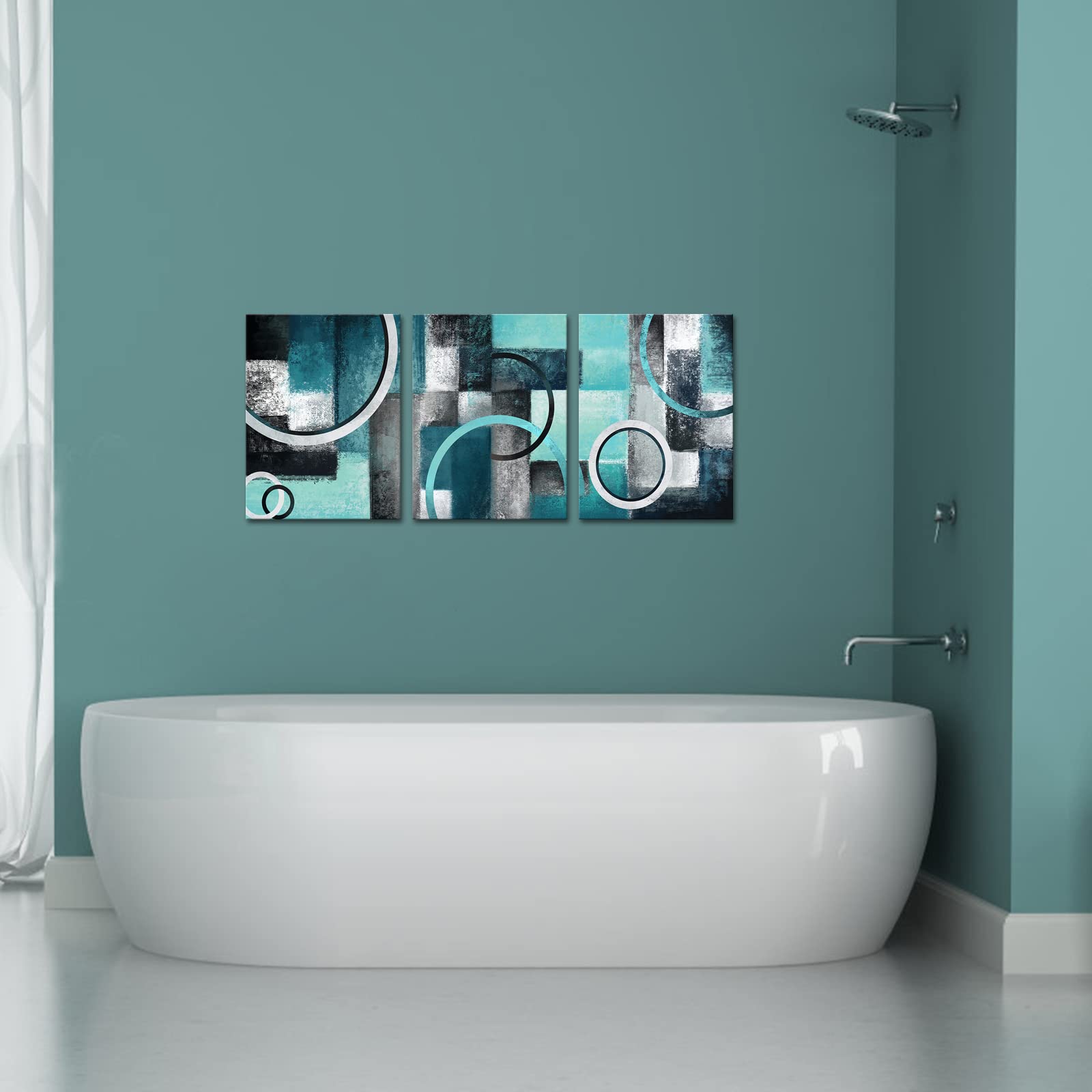Abstract Geometric Canvas Wall Art - Teal & Grey Prints for Living Room & Bedroom Decor