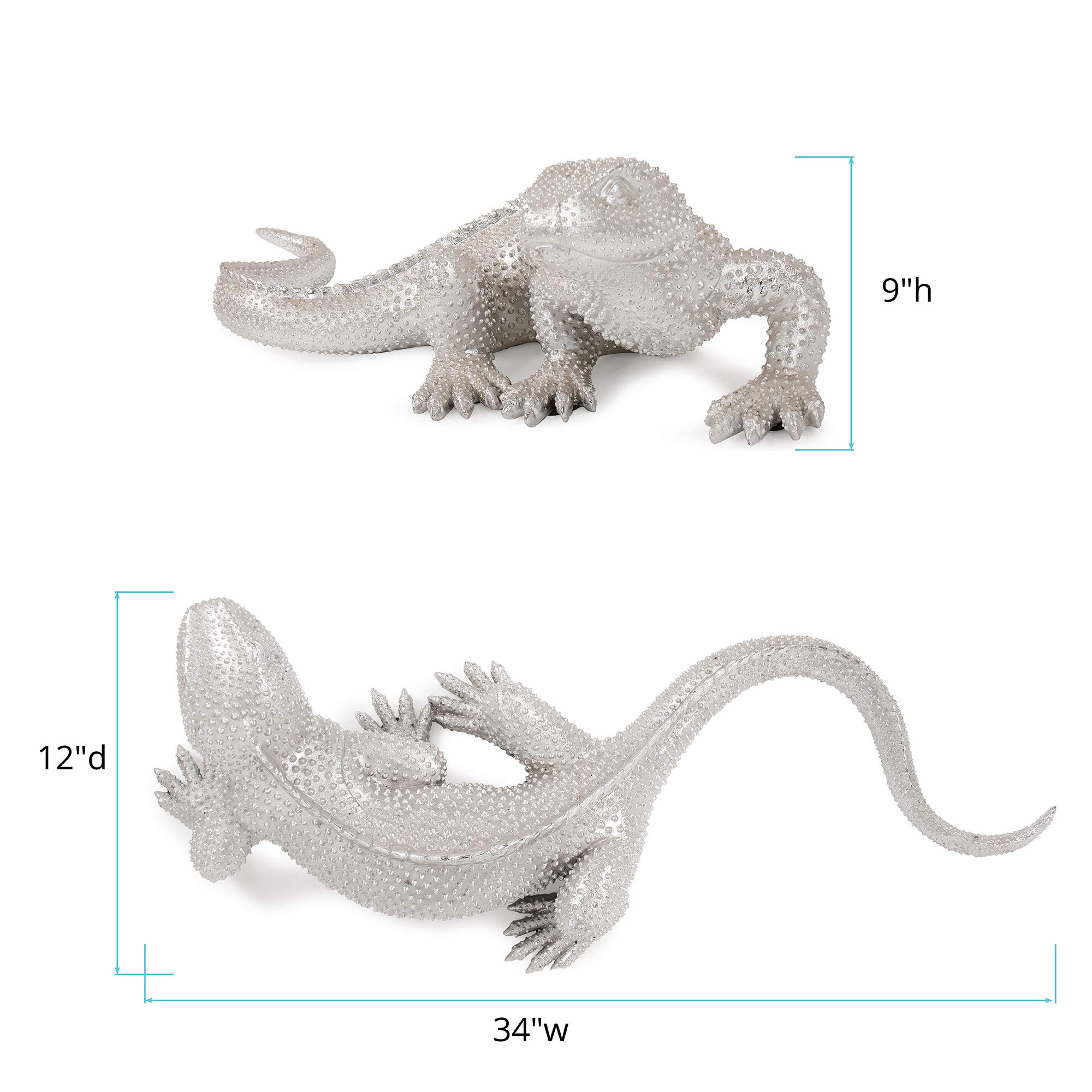 Howard Elliott Decorative Lizard Figurine - Abstract Animal Sculpture in Textured Nickel Finish, 34 x 12 x 9 Inches - Modern Home & Office Decor for Living Room, Garden, Bookshelf or Desk Display
