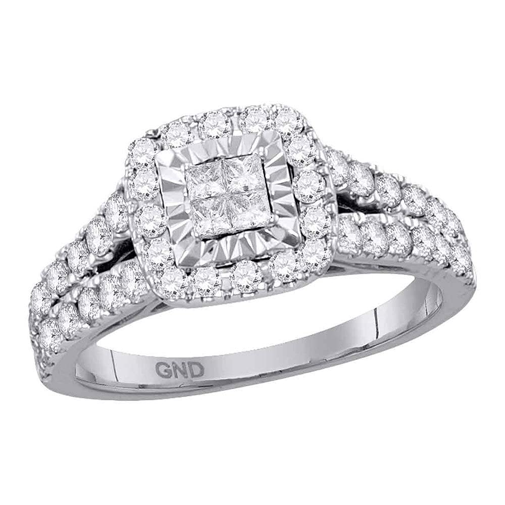 14K White Gold Princess Cut Diamond Cluster Ring for Women - 1 CTTW, Elegant Jewelry Gift for Engagement, Anniversary & Special Occasions