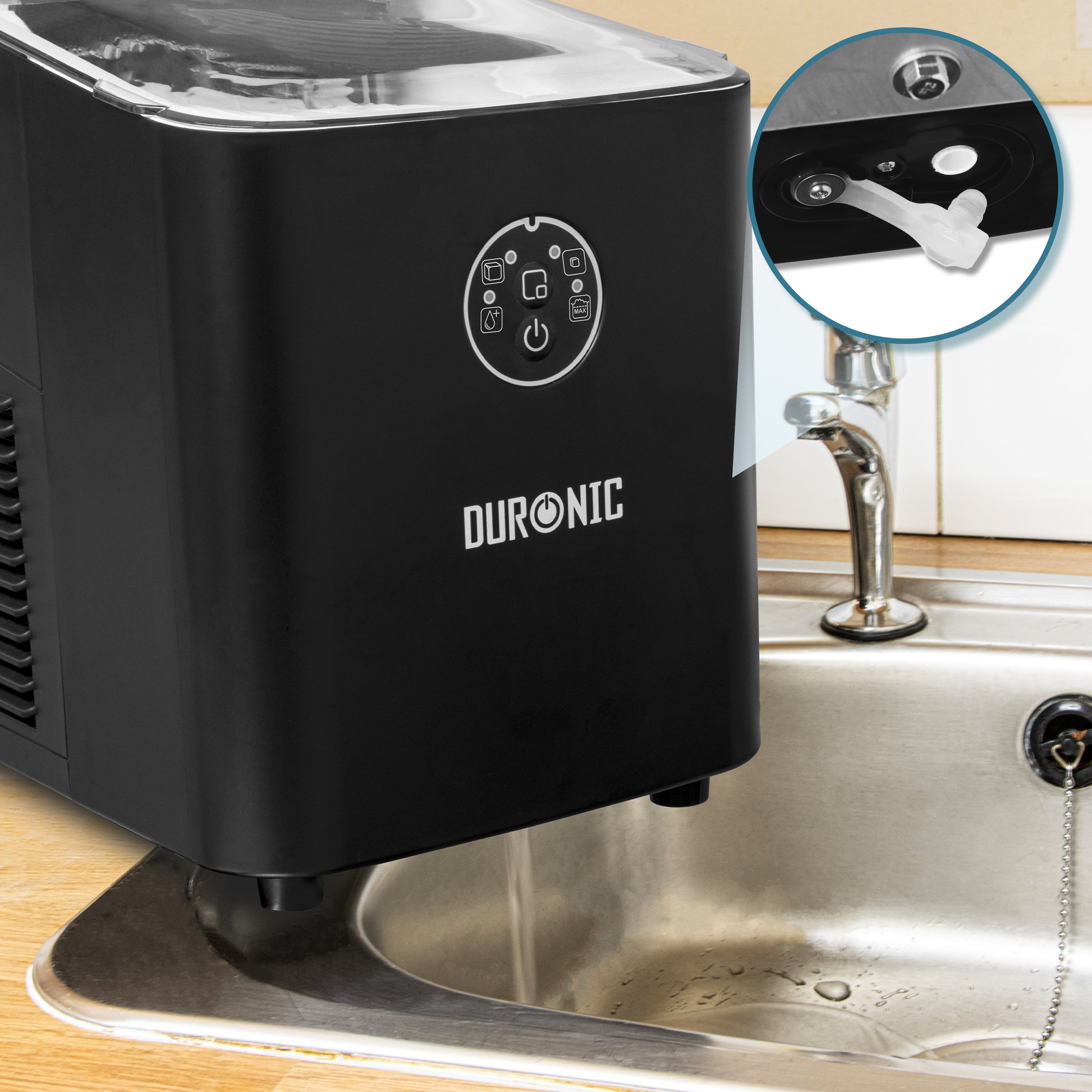 Duronic ICM12 Portable Ice Maker Machine - 12KG/26LBS Daily, Fast 6-Minute Ice Cube Production, Self-Cleaning with Scoop & Basket - Perfect for Home, Office, Bars, RV, Camping & Outdoor Parties (Black)