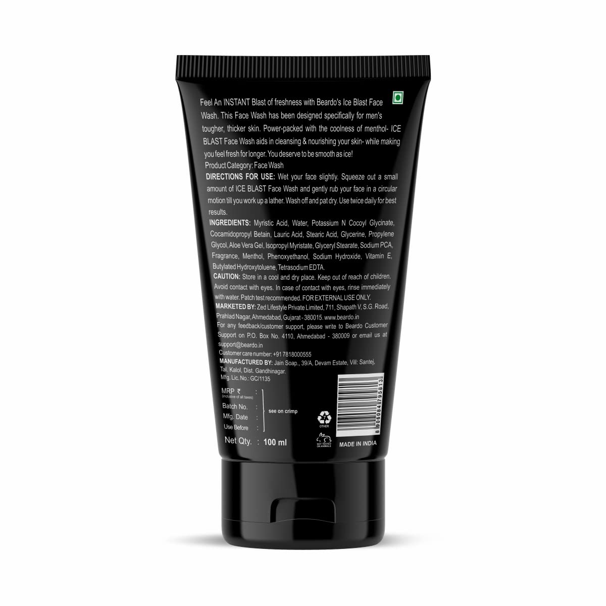 BEARDO Ice Blast Cooling Face Wash for Men - 100ml | Instant Cooling & Hydrating with Aloe Vera, Vitamin E & Menthol | Refreshing Facial Cleanser for Oily & Normal Skin | Perfect for Post-Workout, Morning Routine & Hot Weather Use