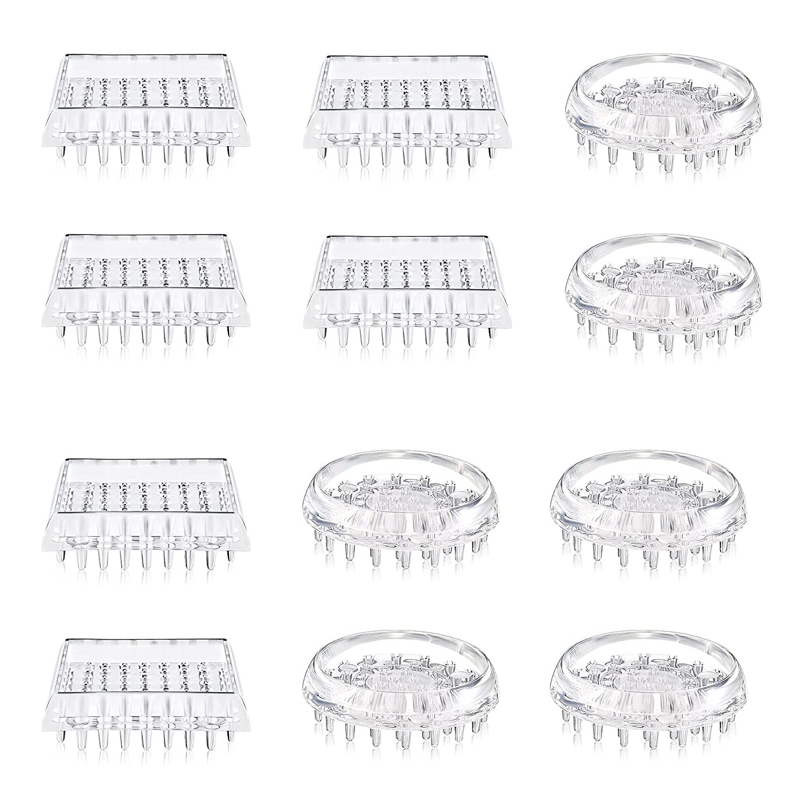 Transparent Plastic Spiked Caster Cups - Round & Square Furniture Protectors for Sofas, Chairs & Tables | Heavy Duty Floor Guard for Hardwood & Carpet | Home & Office Use