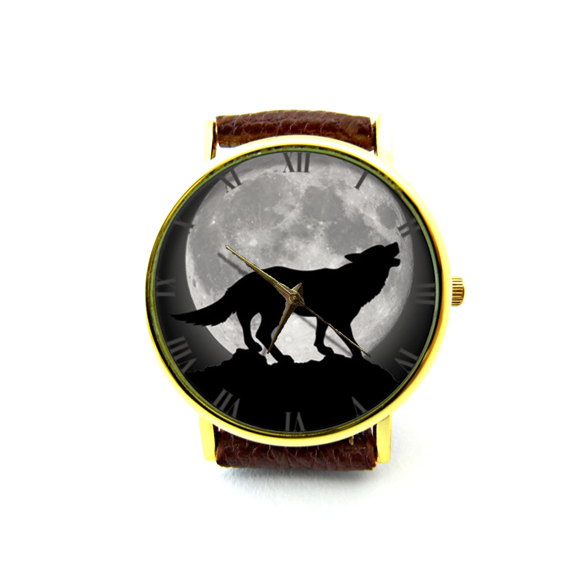 Handmade Genuine Leather Wolf Watch Bracelet for Men - Premium Quality Wolf Head Design Wristwatch - Perfect for Outdoor Adventures, Hunting, and Casual Wear (Model P027)