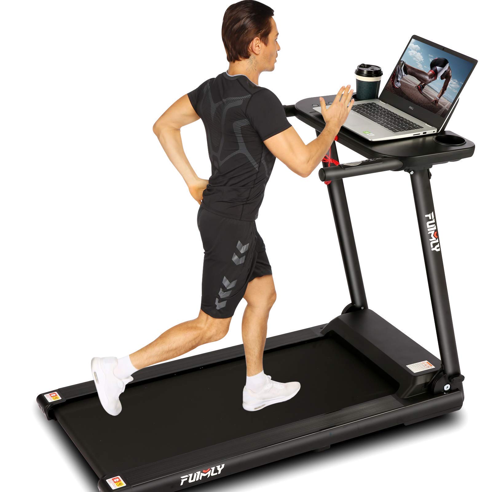 FUNMILY Under Desk Treadmill with Workstation & Extended Handrail - Portable Folding Walking Machine for Home Office, Seniors, Adults, Rehabilitation & Pets (265LBS Capacity) - Perfect for Work-From-Home Fitness & Small Space Workouts