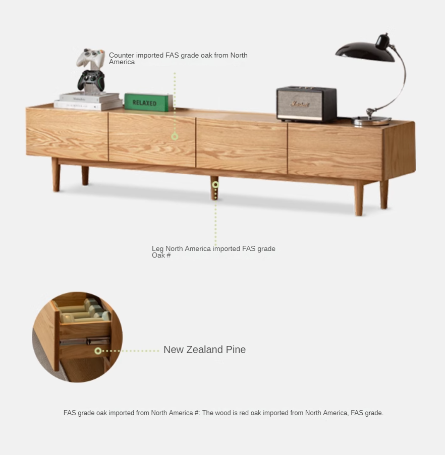 Solid Oak Wood Modern TV Stand with Storage Cabinet - Stylish Living Room Entertainment Center for TV, Media & Display