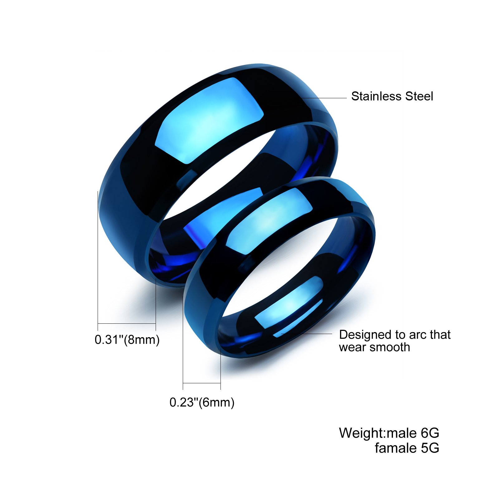 His & Hers Matching Stainless Steel Wedding Rings - Black & Blue Couple Bands for Anniversary Gifts