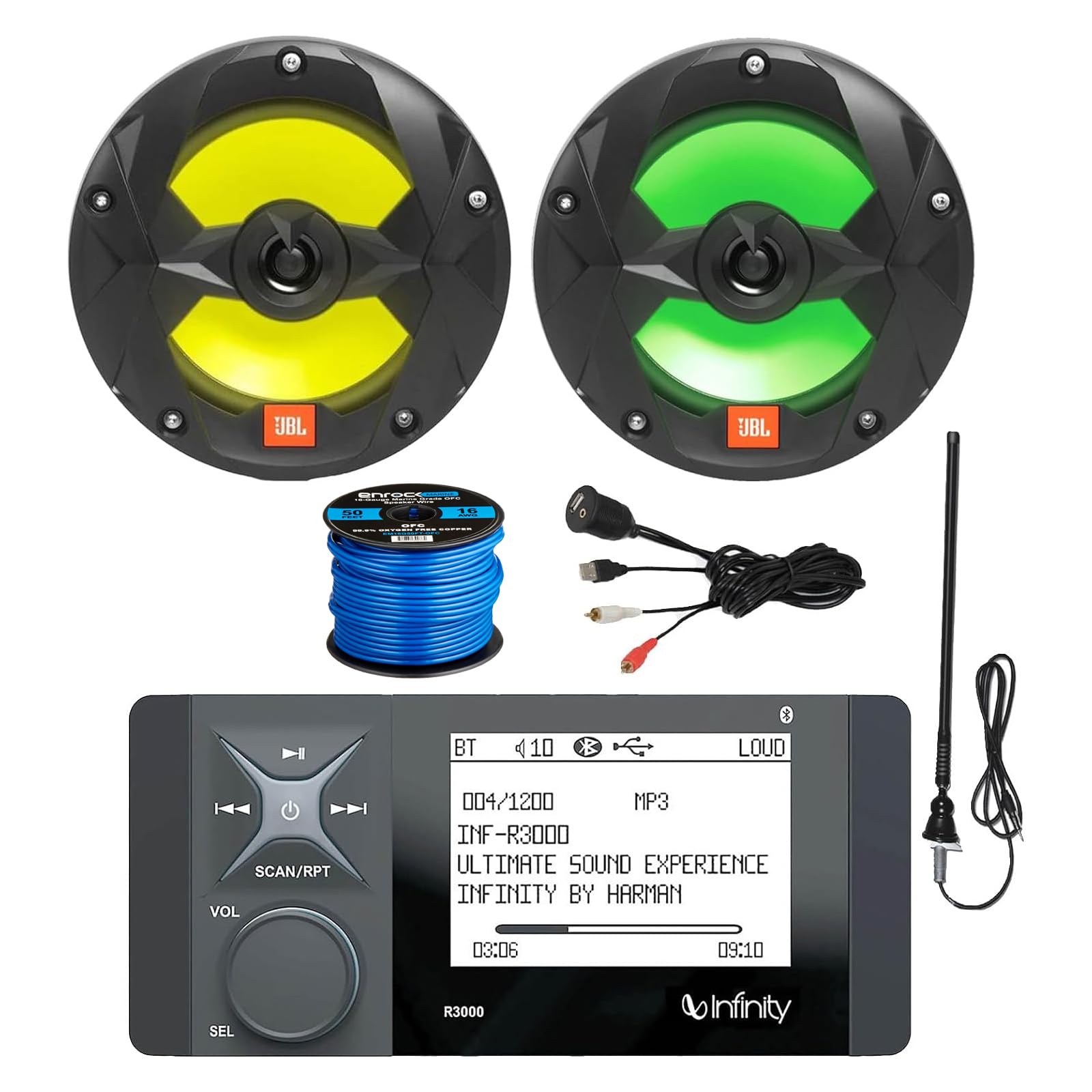 Infinity R3000 Wake Marine AM/FM Stereo Bluetooth USB Receiver with 6.5