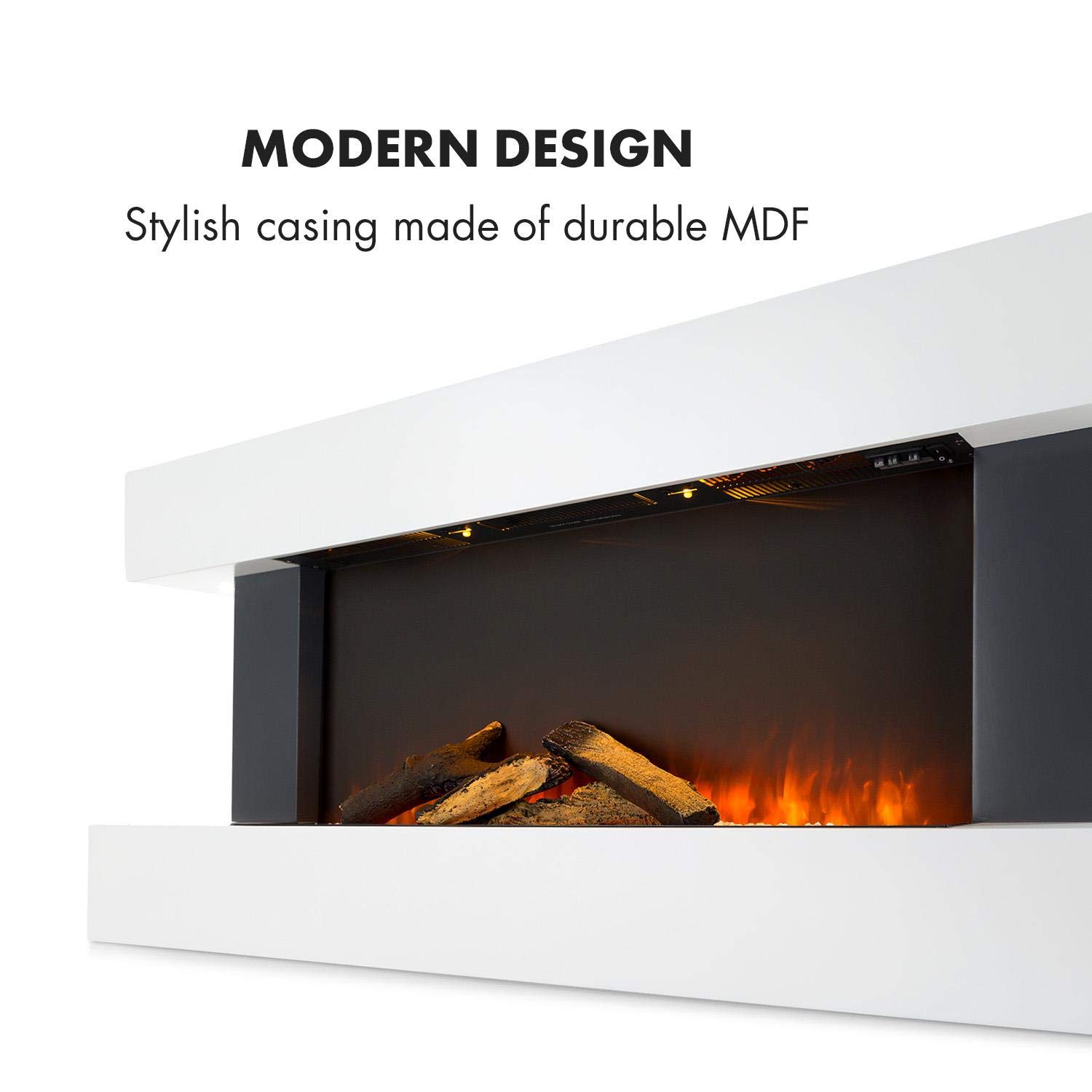 Klarstein 2000W Built-in Electric Fireplace with LED Flame Effect, Remote Control, Timer & Temperature Control - Perfect for Living Room, Bedroom & Office Heating