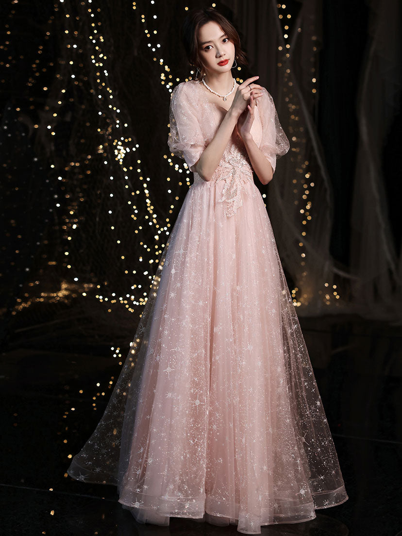 Elegant Pink Tulle Long Prom Dress & Evening Gown - Perfect for Homecoming, Formal Dances, Weddings & Special Occasions
