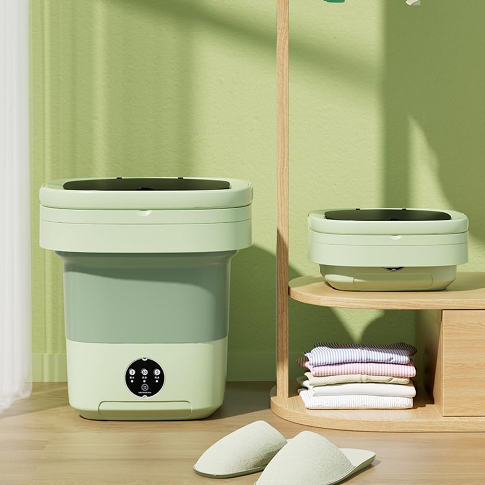 Portable Mini Washing Machine 11L - Compact Front Load Washer with Quiet Operation, TPE & Food-Grade Silicone Drum - Ideal for Apartments, Dorms, RVs & Small Spaces - Green Countertop Semi-Automatic Laundry Solution