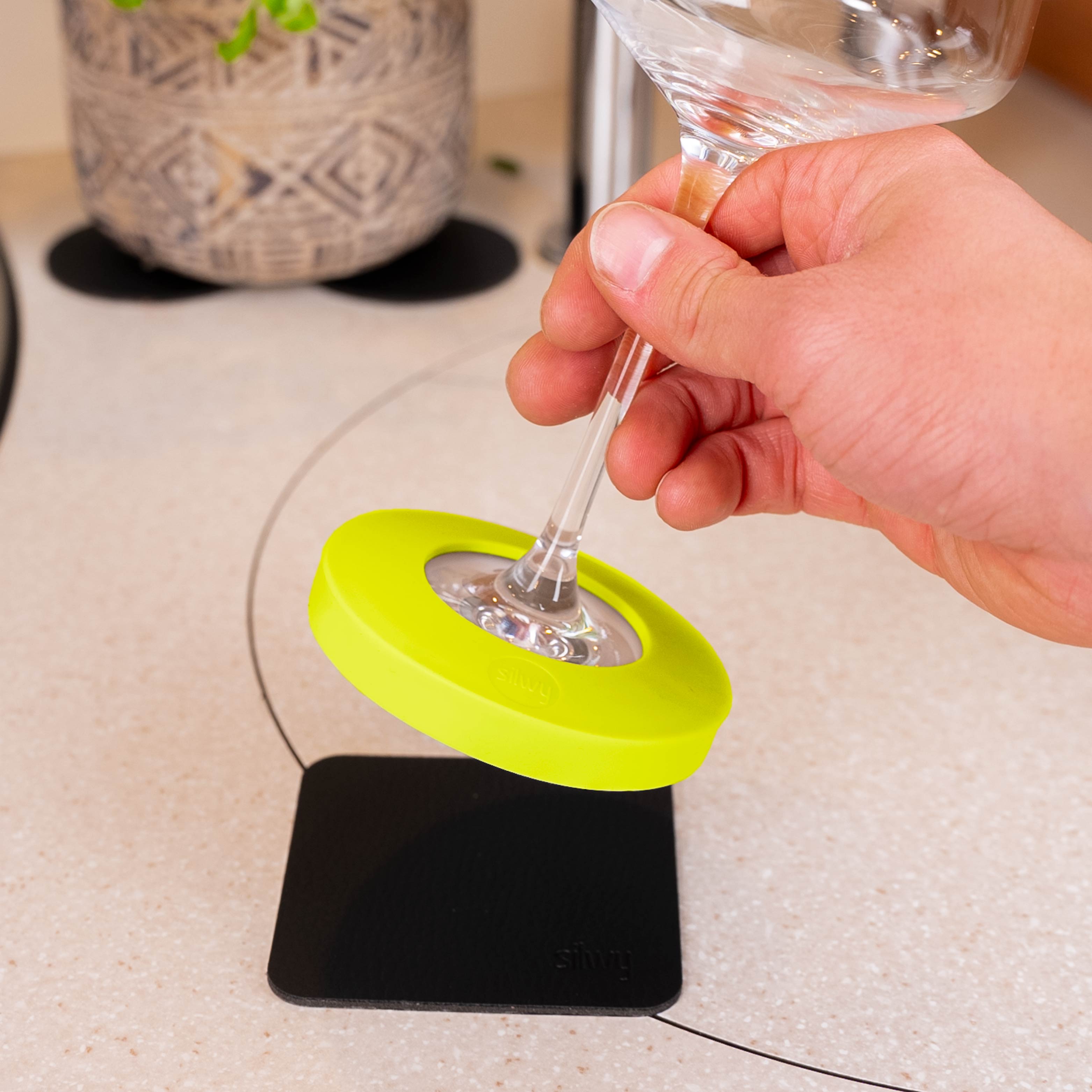 Magnetic Coaster for Stemware Glasses - Yellow with Non-Slip Pad | Perfect for Wine Glasses, Champagne Flutes & Cocktail Parties