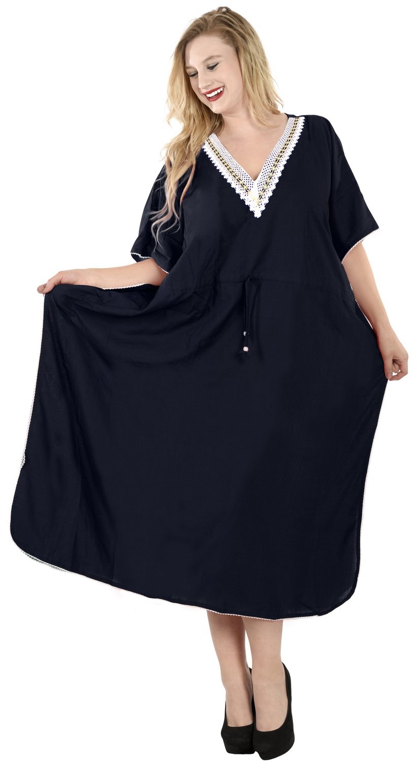 LA LEELA Women's Loose Caftan Long Robe - Flowy Boho Maxi Dress for Beach Cover Up, Loungewear & Home Wear | Lightweight Summer Kimono for Vacation, Poolside & Relaxation