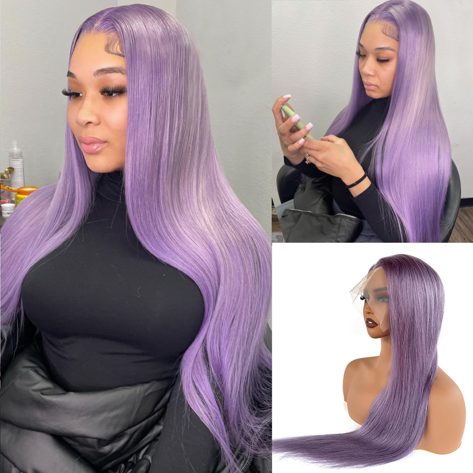 Smavida 28 Inch Long Lilac Human Hair Lace Front Wig - 13x4 HD Transparent Purple Colored Glueless Lace Frontal Wig with Pre-Plucked Baby Hair | Perfect for Cosplay, Halloween, Parties & Fashion Styling