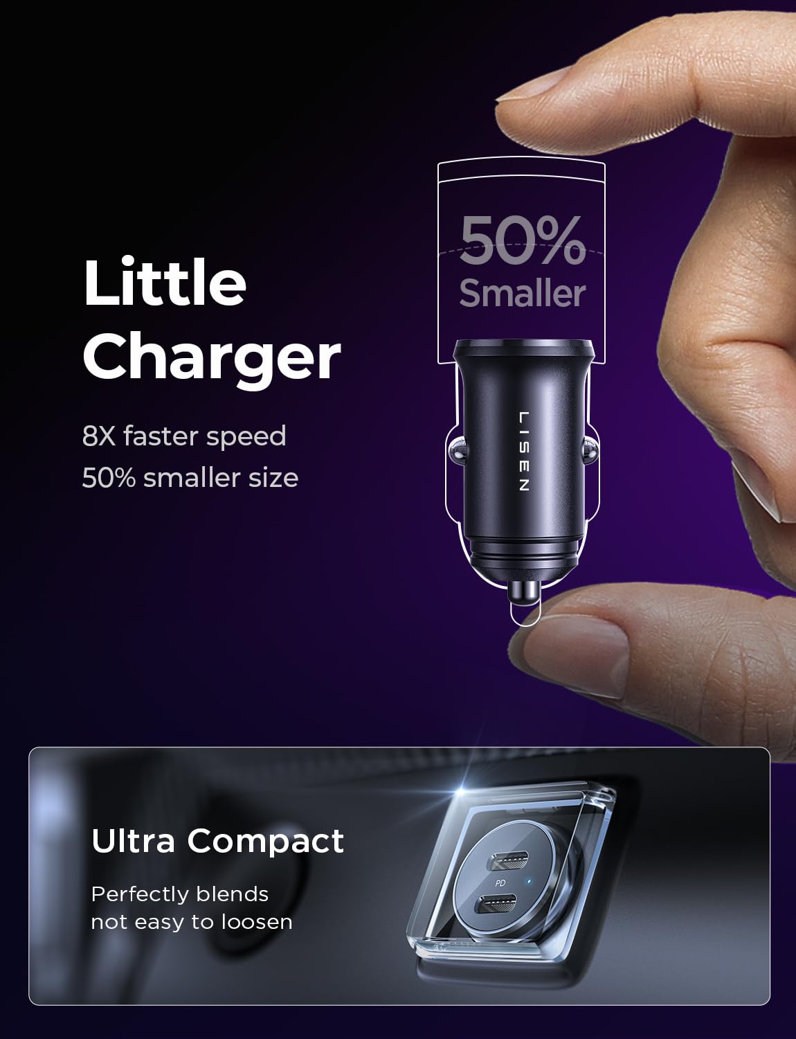 60W Dual USB-C Car Charger for iPhone 16/Pro Max & Samsung Galaxy S24 - Fast Charging Metal Mini Car Phone Charger with Type C to C/Lightning Cable - Perfect for Road Trips & Daily Commute