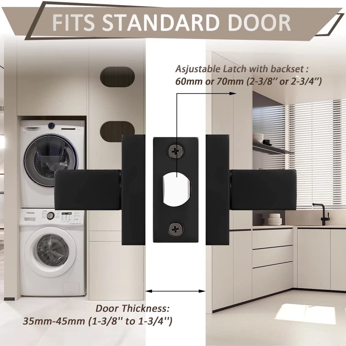 Probrico 6 Pack Matte Black Passage Door Handles - Interior Closet Door Knobs for Hallway, Bedroom & Office - Non-Locking Keyless Modern Door Lever Hardware - Reversible Left/Right Handed Installation