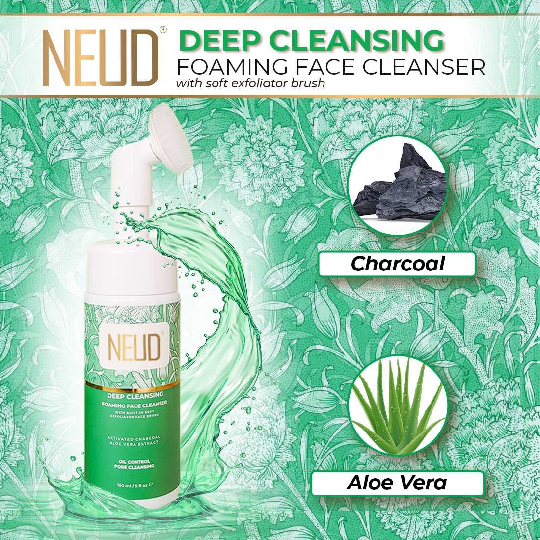 NEUD Foaming Face Cleanser 150ml - Deep Cleansing Facial Wash for Acne & Oily Skin | Gentle Daily Cleanser for Men & Women | Perfect for Morning & Night Skincare Routine