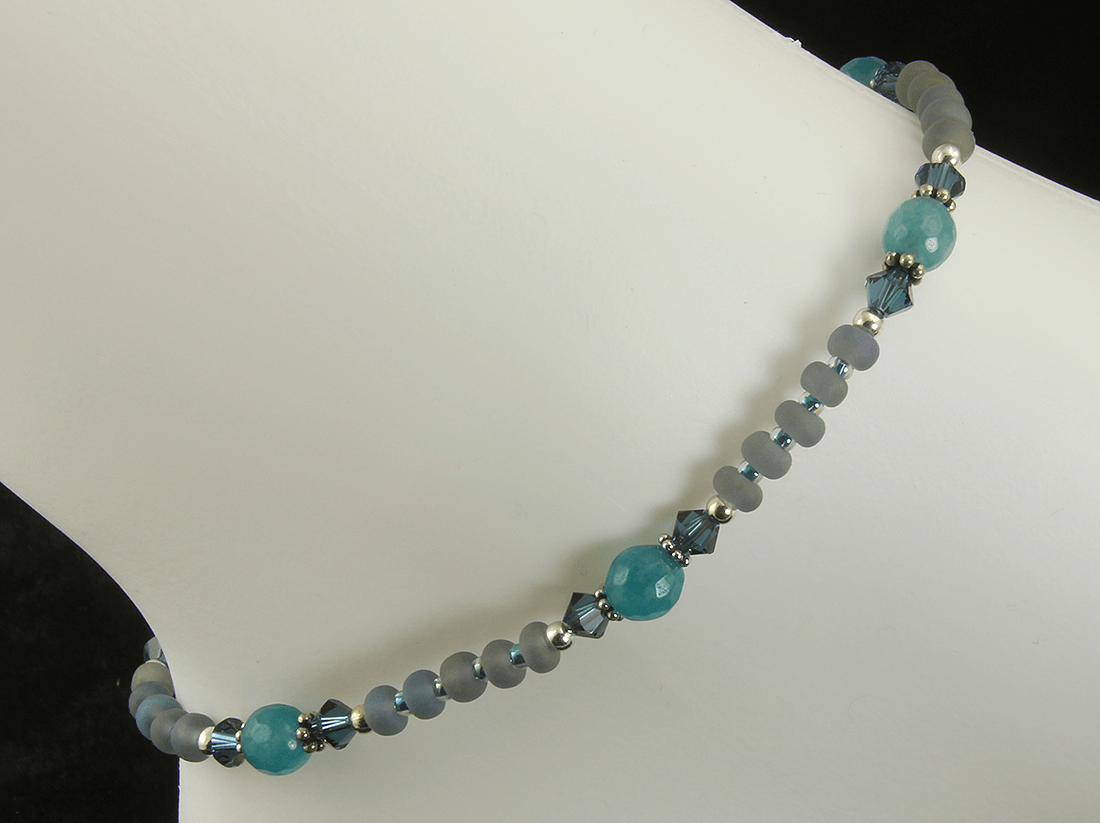 Natural Teal Green Agate Gemstone Anklet Bracelet - Handmade Adjustable Ankle Chain for Women - Perfect for Beach, Yoga & Boho Fashion Accessories