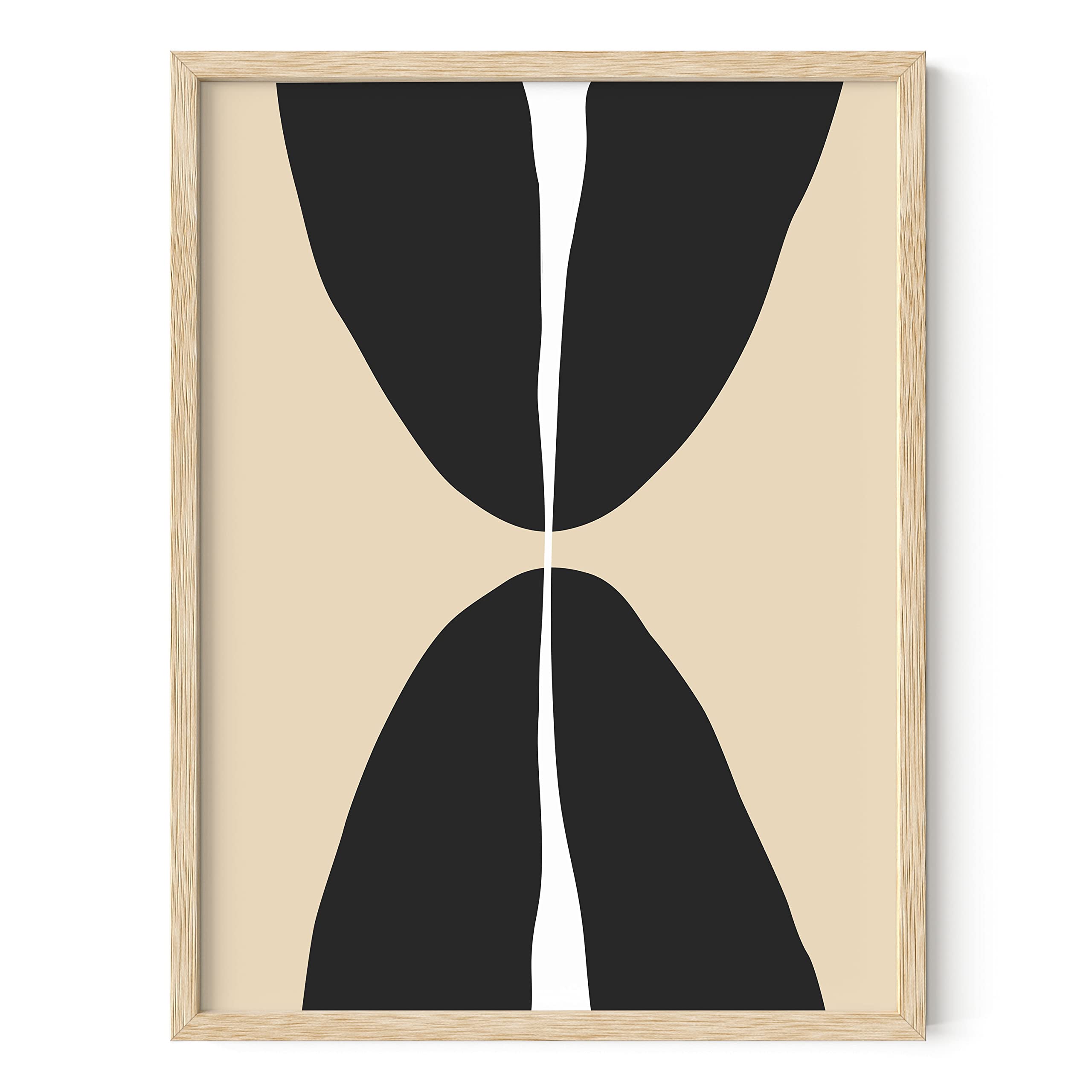 HAUS AND HUES Black Abstract Art Poster - Modern Geometric Wall Decor with Beige Frame (12x16) | Mid Century Home Office & Living Room Decor