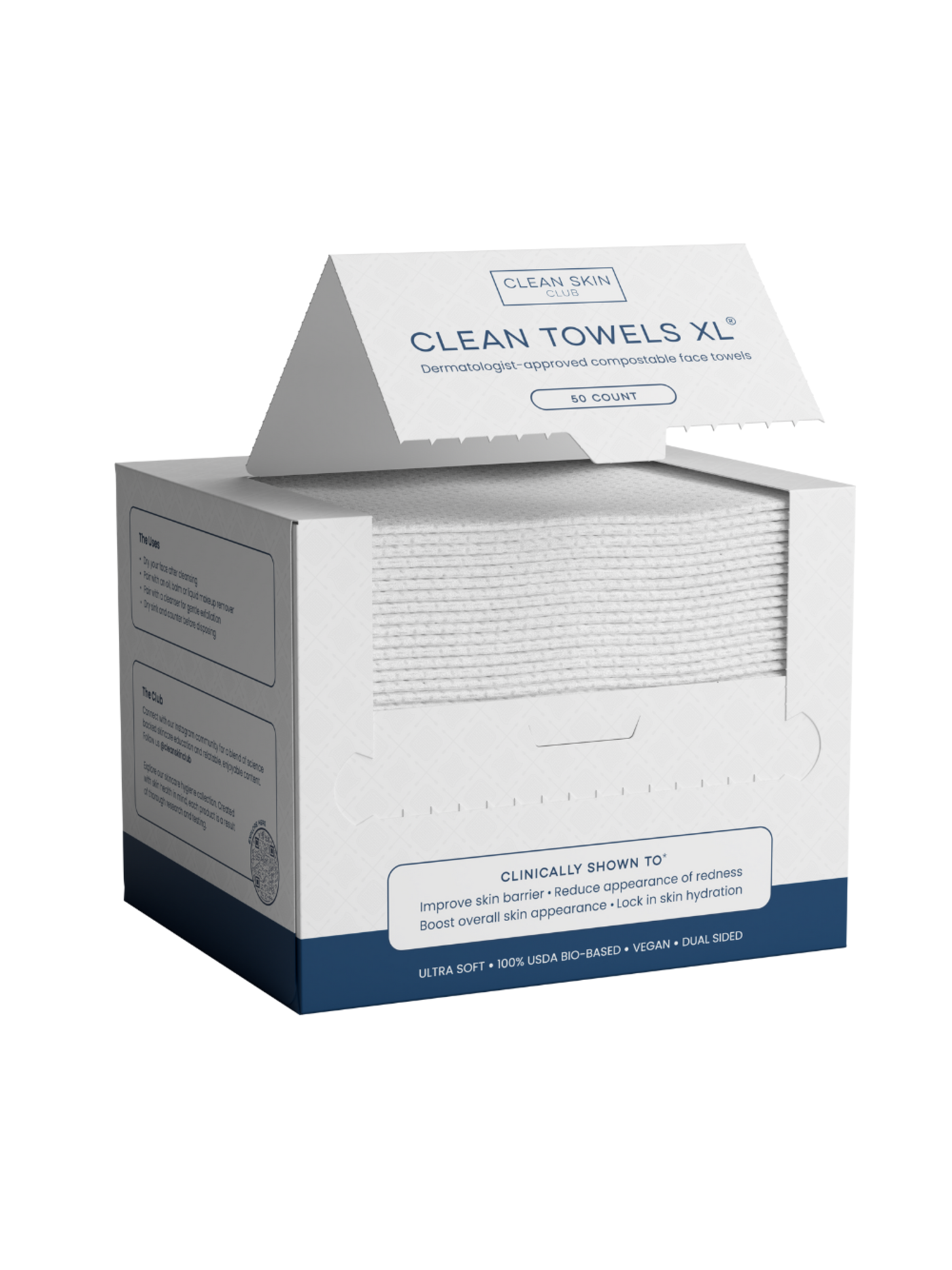 Clean Skin Club XL Disposable Facial Towels | Hypoallergenic & Ultra-Soft for Sensitive Skin | Perfect for Skincare Routine, Makeup Removal & Gym Use