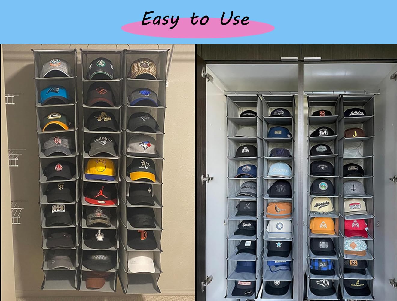 GRANDAN Upgraded Metal Hooks Hat Rack - 10 Shelf Closet Organizer for Baseball Caps & Hats | Space-Saving Wall Mounted Hat Holder (Gray) | Perfect for Bedroom, Closet & Entryway Organization