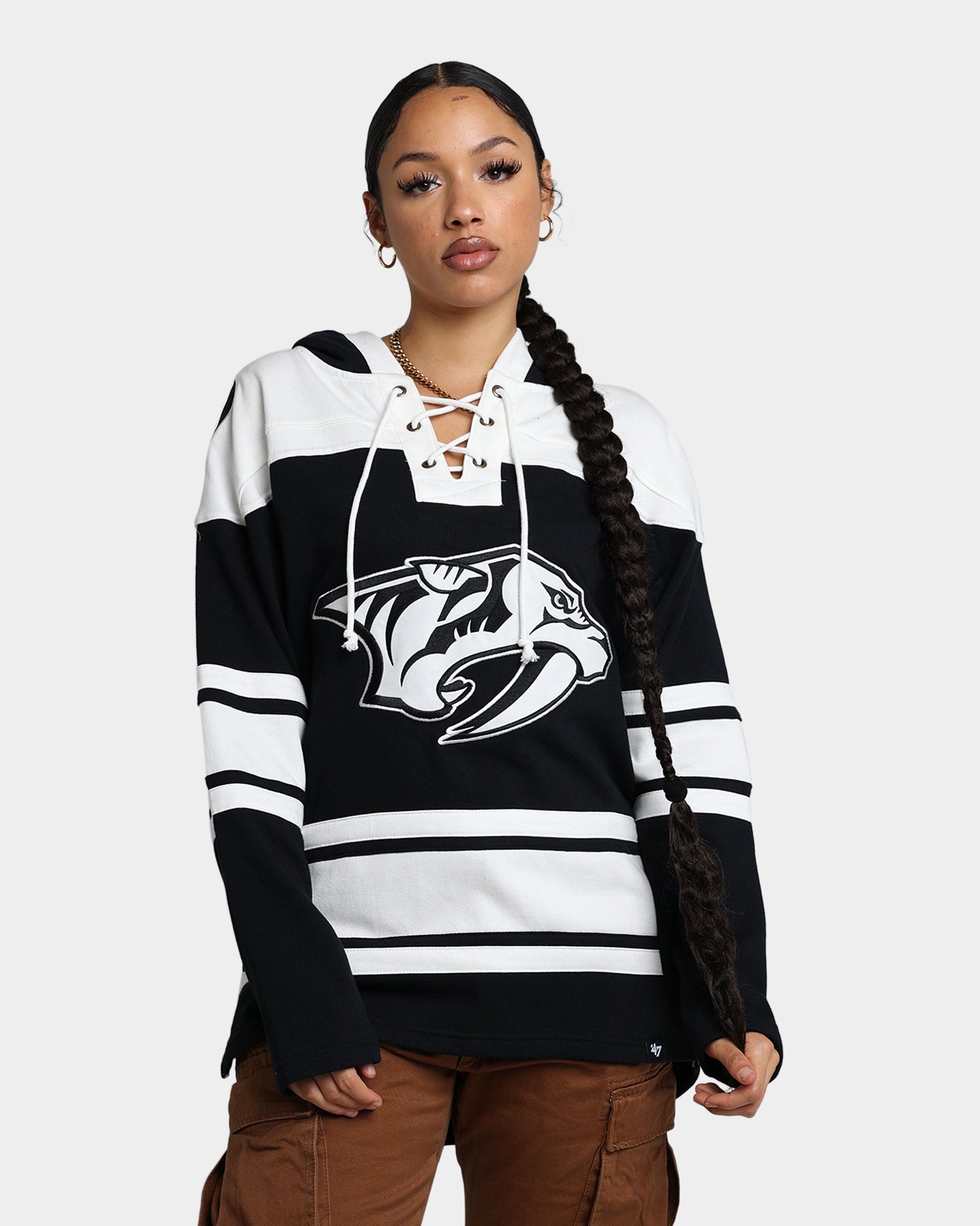 47 Brand Nashville Predators Superior Lacer Hoodie - Men's NHL Hockey Team Pullover Sweatshirt (Jet Black) | Warm & Comfortable for Game Day, Tailgating & Casual Wear