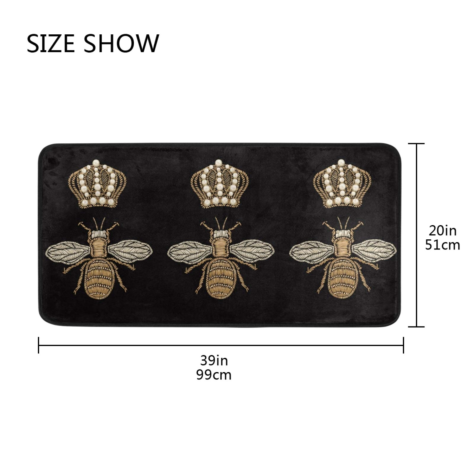 Premium Anti-Fatigue Kitchen Mat with Gold Bee & Crown Design - Non-Slip, Oil-Resistant, Easy Clean Floor Rug for Kitchen, Bathroom, Indoor & Outdoor Use - Perfect for Cooking, Dishwashing & Home Decor