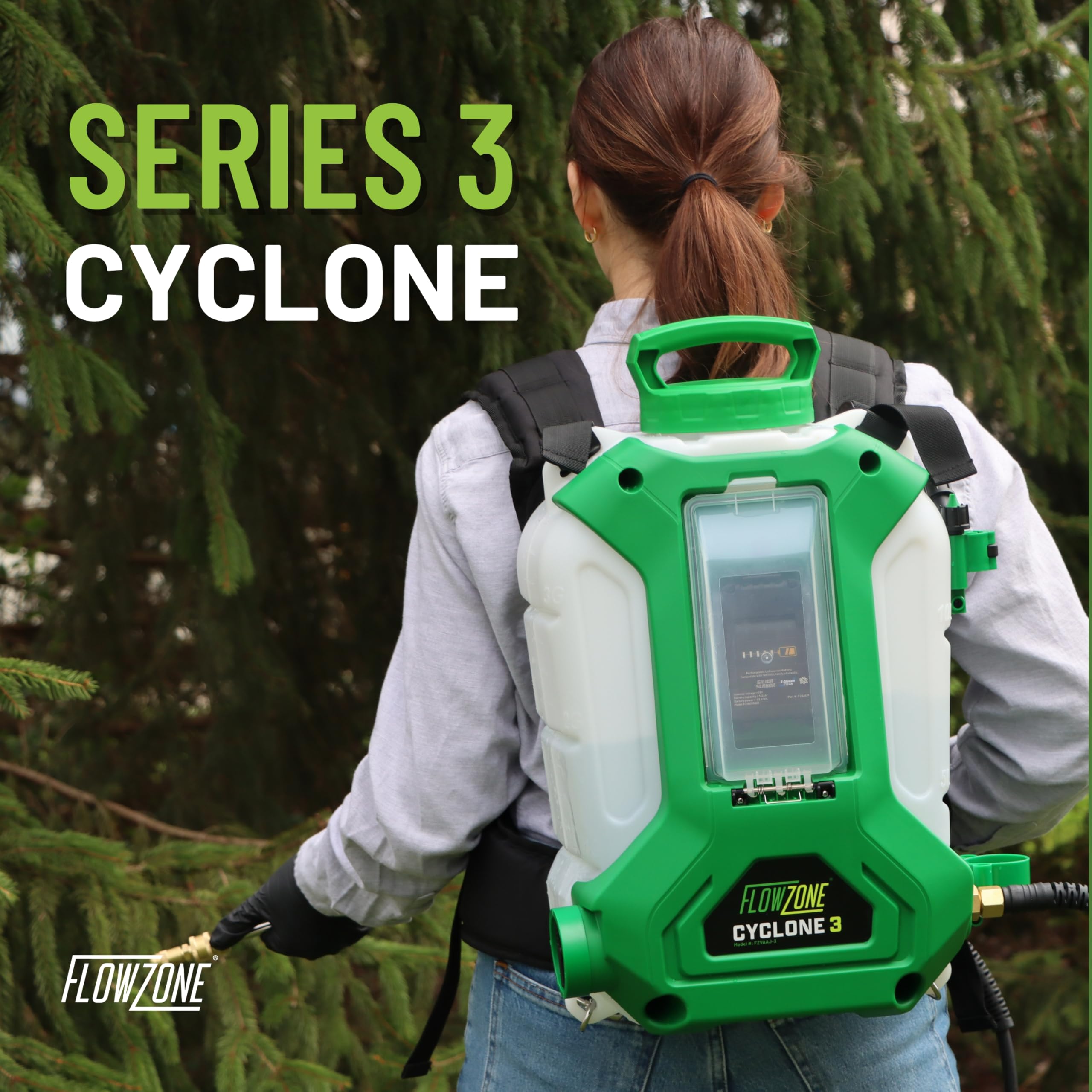 FlowZone Cyclone 3 4 Gallon Battery Powered Backpack Sprayer with Variable Pressure & 5-Position Nozzle - Includes Rechargeable Battery & Charger - Perfect for Lawn Care, Garden Spraying & Pest Control