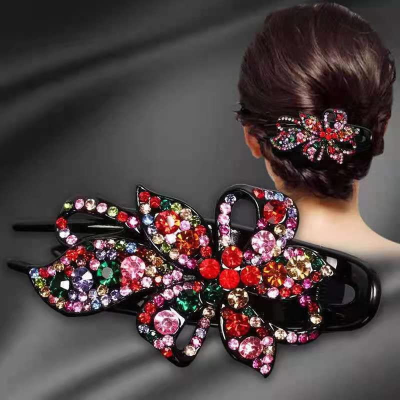 1PCS Duckbill Rhinestone Hair Clip with Flower Design - Sparkling Diamond Barrettes for Women & Girls - Perfect for Prom, Weddings, Parties & Everyday Hair Accessories