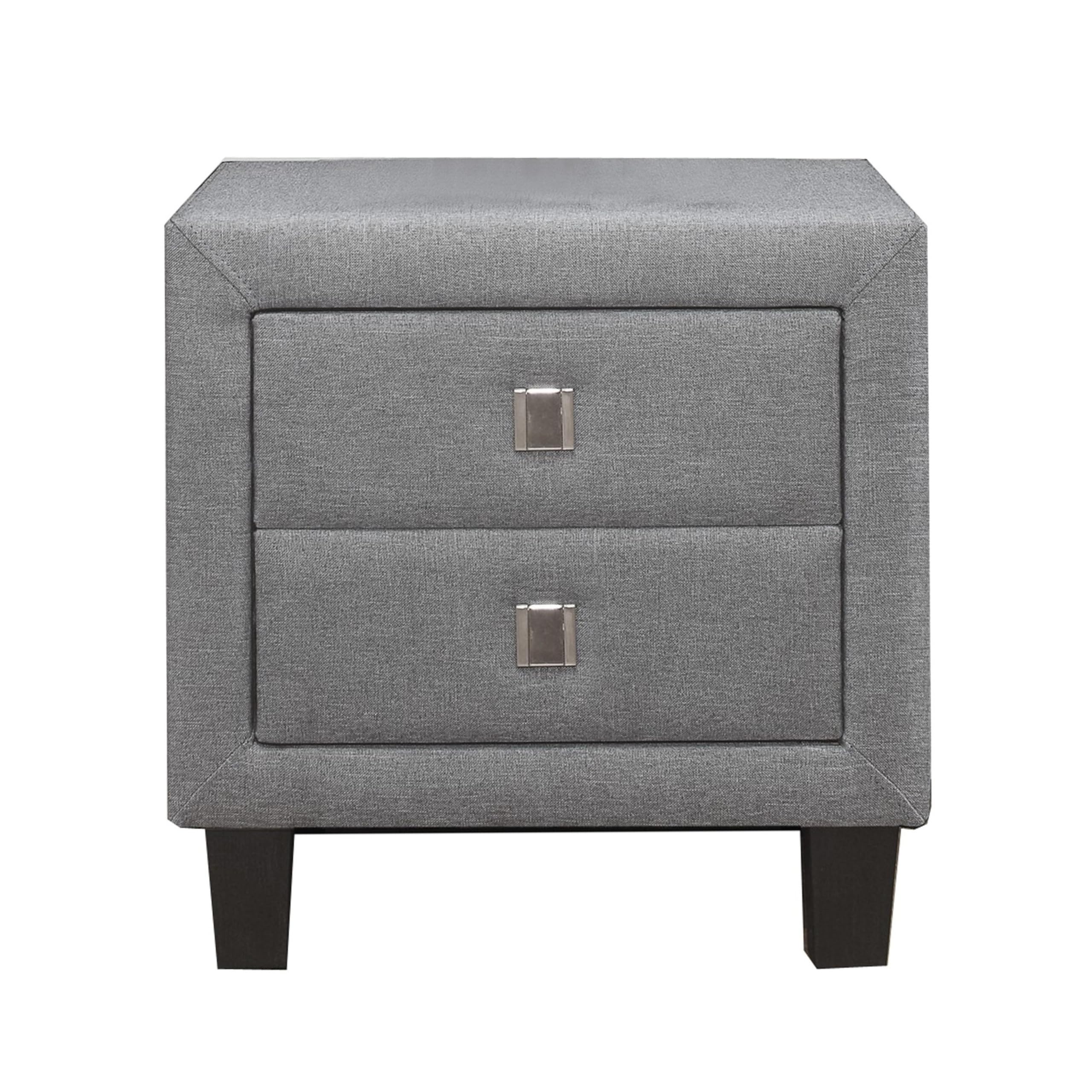 Benjara Gray Nightstand with Single Drawer & Fabric Wrapping - Modern Bedside Table for Bedroom, Living Room or Office (Home Decor Furniture)