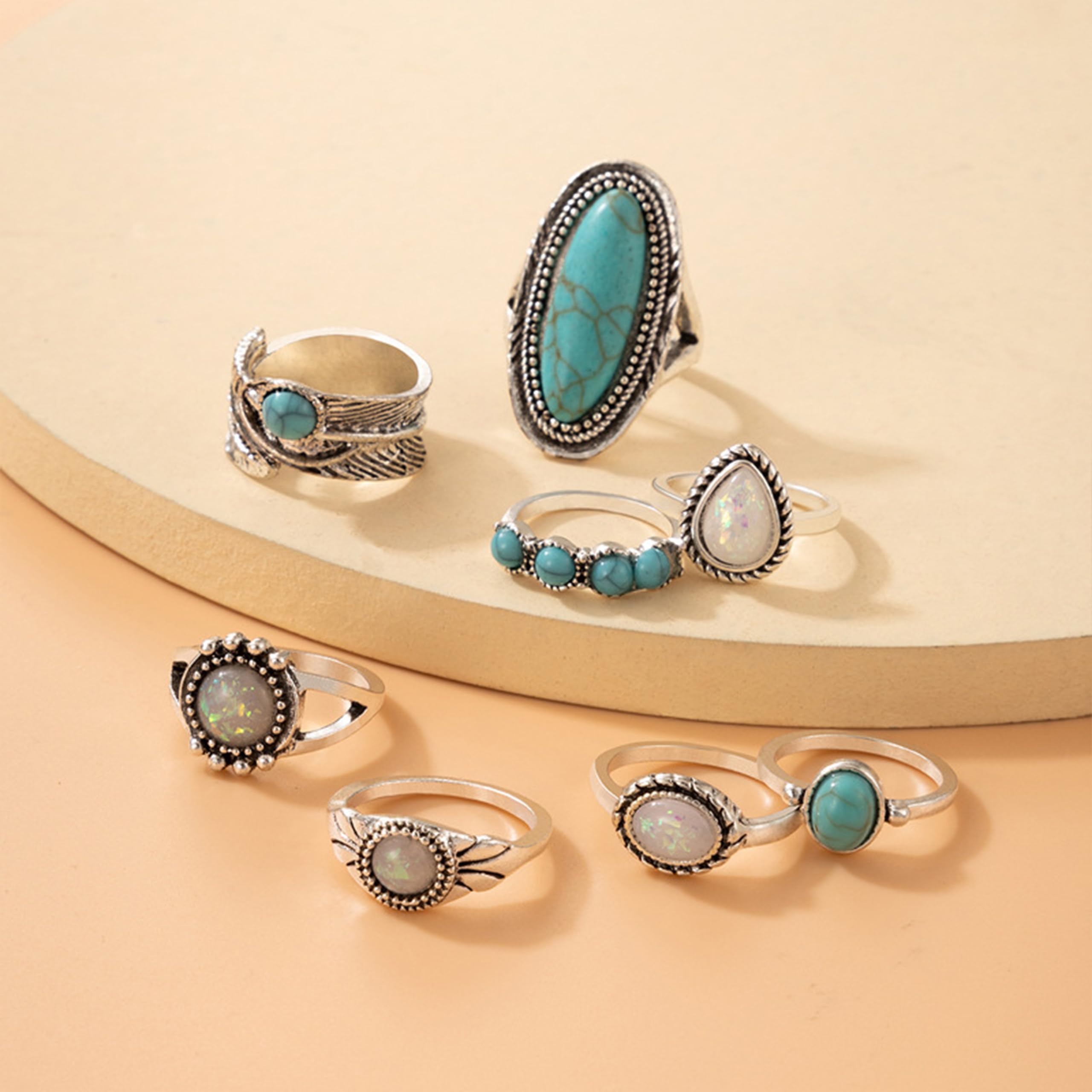 Harry and Henry Turquoise Ring Set - Vintage Western Jewelry for Women, Boho Stackable Knuckle Rings, Trendy Gemstone Jewelry | Perfect for Casual Wear, Music Festivals & Boho Fashion