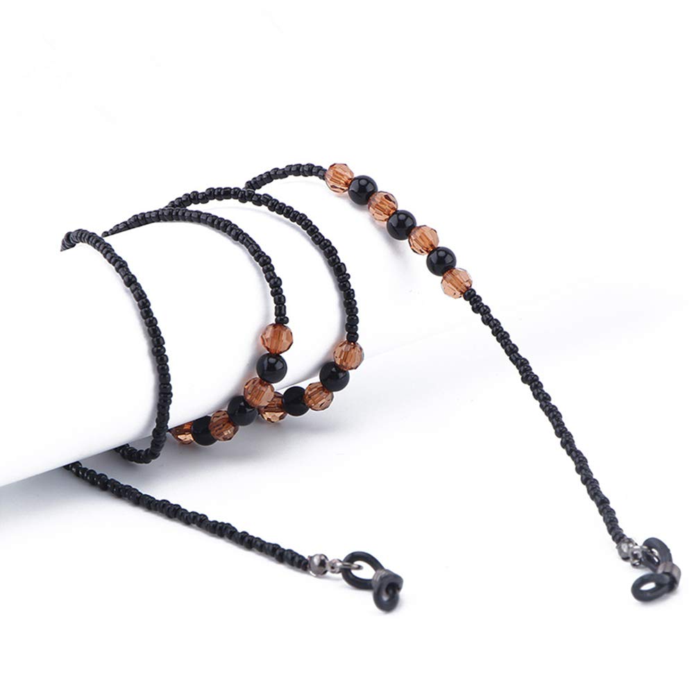 Stylish All Black Eyeglass Chain with Black Beads - Secure Sunglasses & Reading Glasses - Anti-Slip Design by Dhoptical - Perfect for Work, Reading & Outdoor Activities