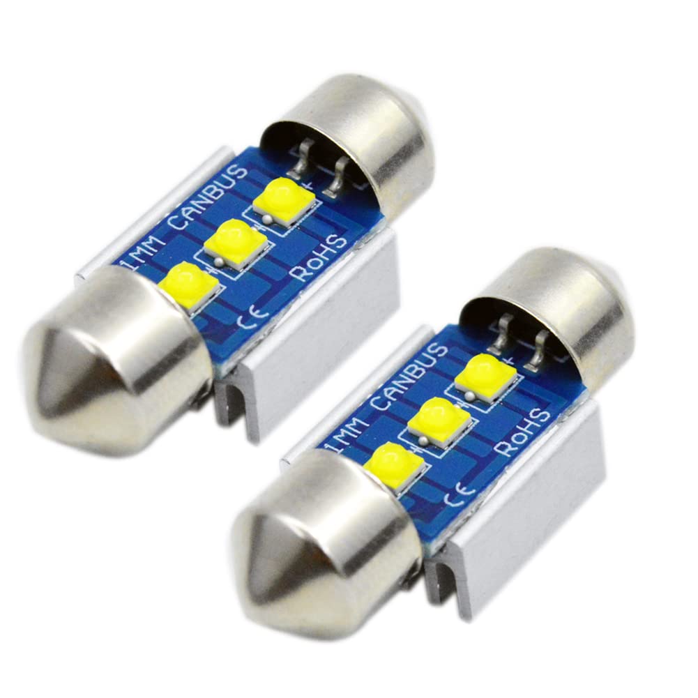Ruiandsion 2-Pack 31mm CANBUS Error-Free Festoon LED Bulbs - Super Bright White Interior Car Lights with 3SMD Chipsets for Dome, Map, and License Plate Lights | Perfect for Night Driving and Vehicle Interior Illumination
