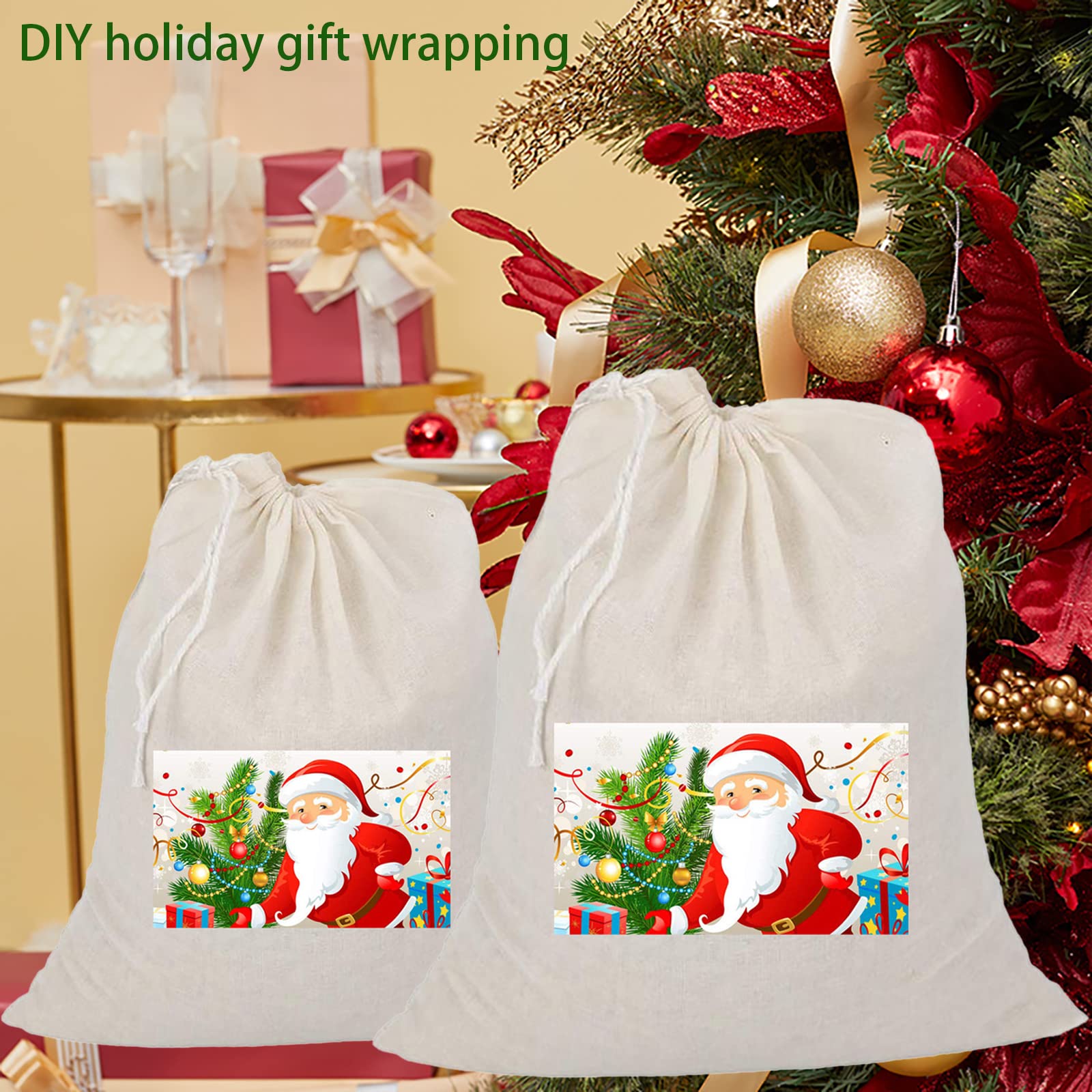 20 Pcs Unbleached Cotton Muslin Drawstring Bags - 8