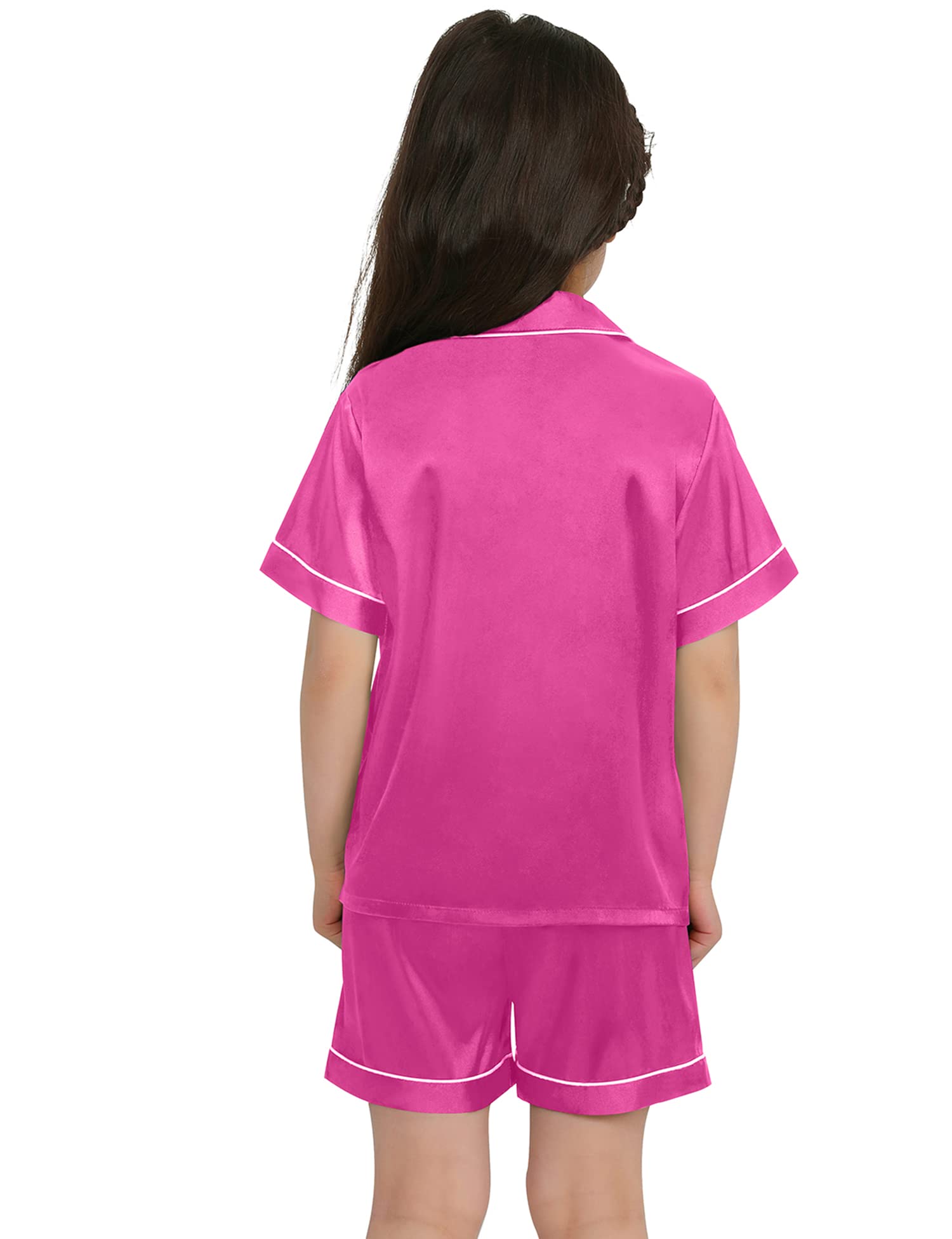 SWOMOG Kids Satin Pajama Set for Girls & Boys - Soft Button-Down Silk Pjs with Short Sleeves, 2-Piece Nightwear & Lounge Outfit - Perfect for Sleepovers, Bedtime & Relaxing at Home
