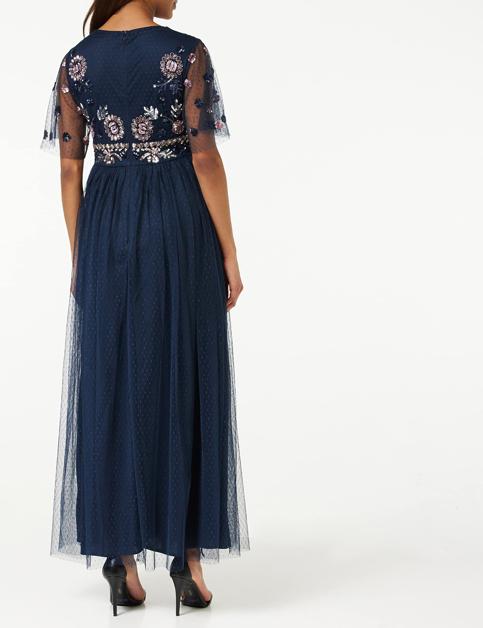 Maya Deluxe Women's Maxi Dress with Embellished Spot Mesh, A-Line V-Neck - Perfect for Wedding Guest, Bridesmaid, Prom, Ball & Special Occasions | Elegant Evening Gown for Parties & Formal Events