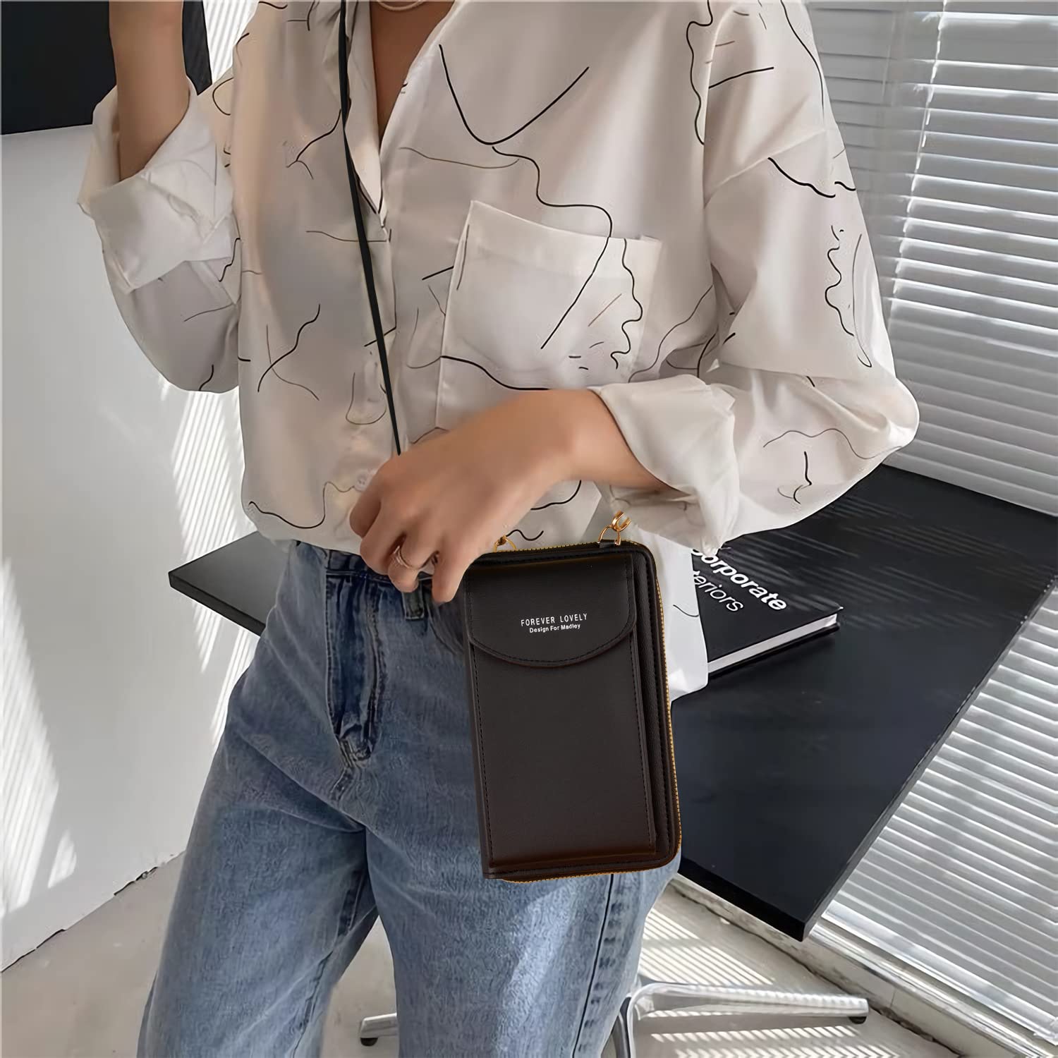 Premium PU Leather Crossbody Phone Bag for Women - Slim Wallet Purse with Adjustable Long Strap (Fits iPhone 14/13 & 6.1