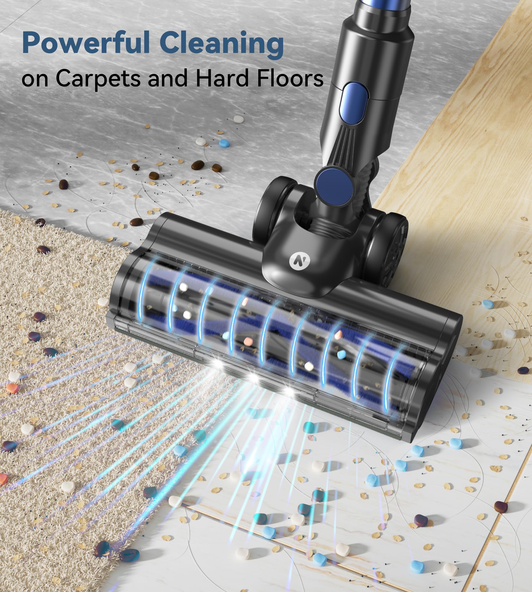 NADALY Cordless Stick Vacuum Cleaner - 3 Powerful Suction Modes, 45 Min Runtime, Anti-Tangle Technology, 8-in-1 Rechargeable for Carpets, Pet Hair & Hard Floors - Perfect for Home Cleaning, Car Detailing & Pet Owners