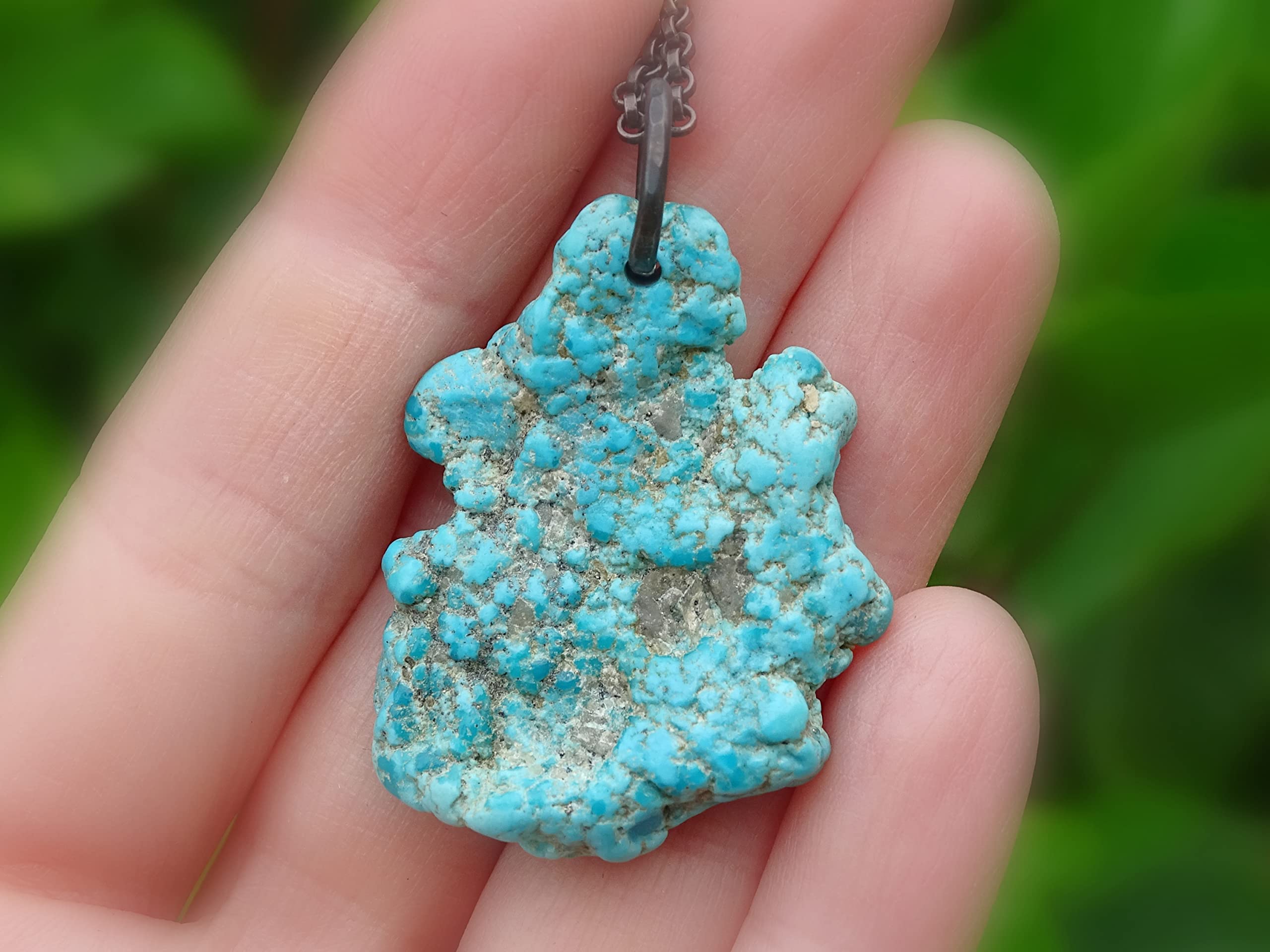 Natural Big Turquoise Pendant Necklace for Men - Raw Sleeping Beauty Turquoise Nugget in Sterling Silver - Perfect for Casual Wear, Gifts & Boho Style