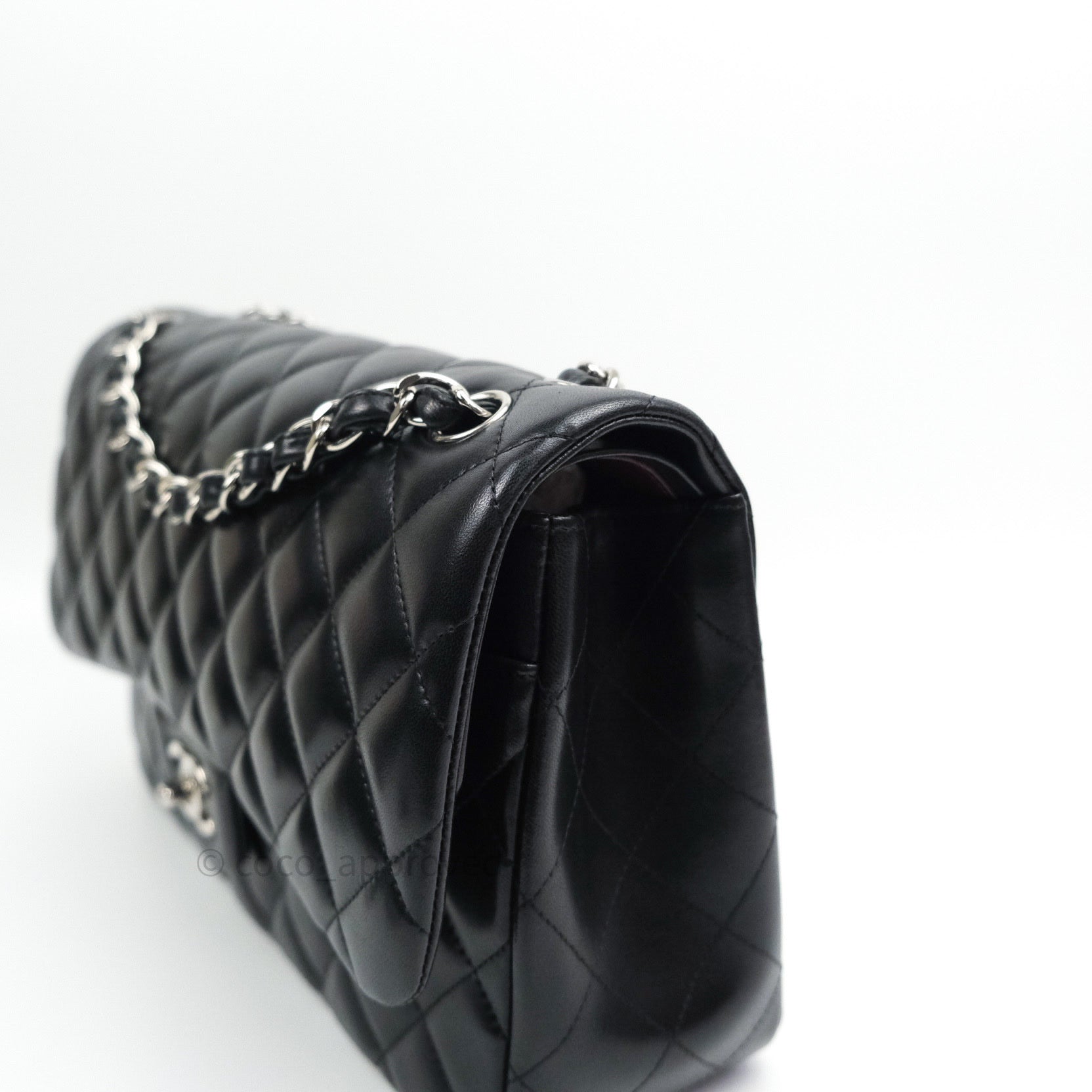 Chanel Classic Jumbo Double Flap Bag Black Lambskin Leather with Silver Hardware - Luxury Designer Handbag for Women, Perfect for Evening Events & Special Occasions