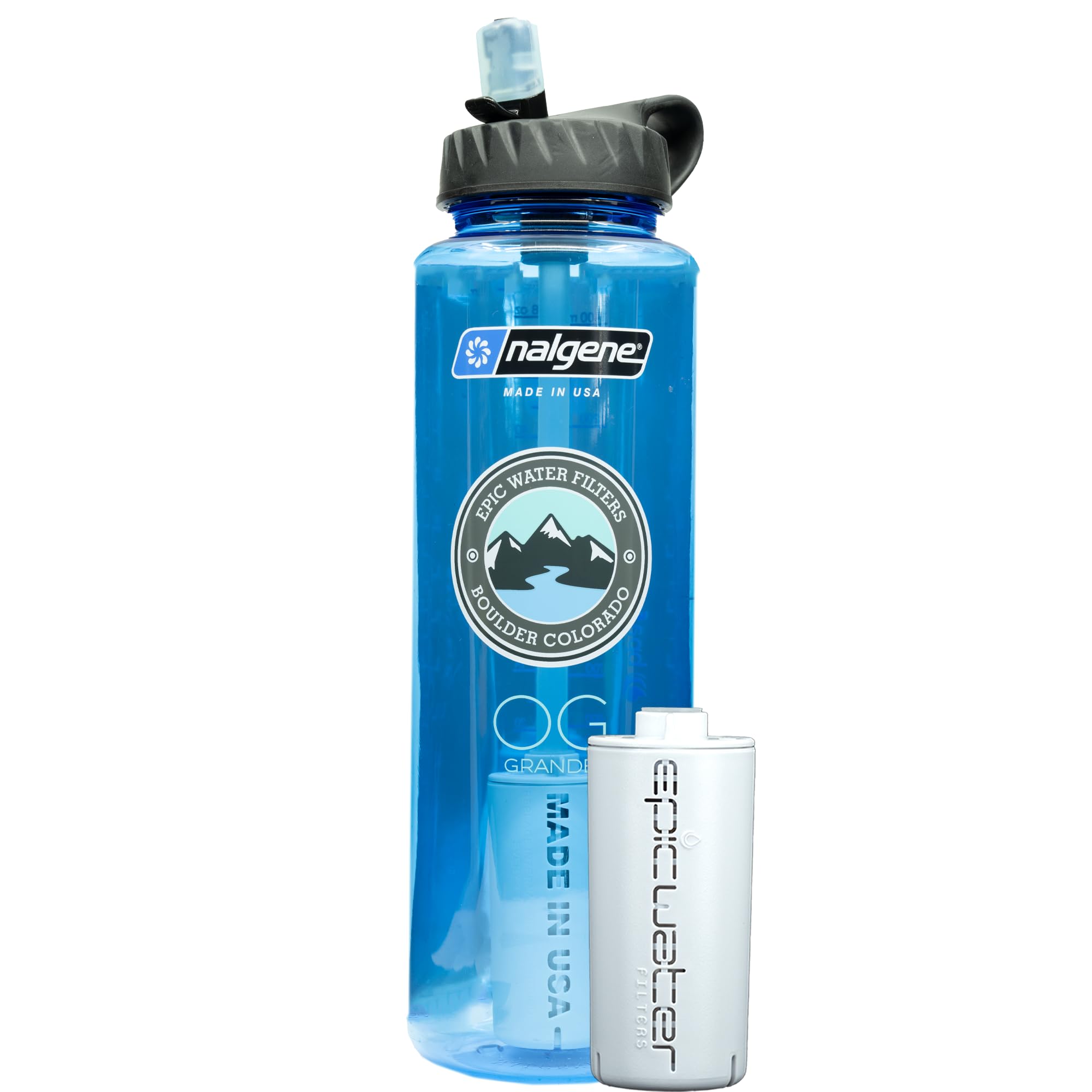 **Epic Water Filters Nalgene OG Water Bottle with Built-in Filter – BPA-Free, USA Made – Removes 99.99% of Tap Water Contaminants & Forever Chemicals – Slate Blue, 48 oz – Perfect for Hiking, Travel & Outdoor Adventures**