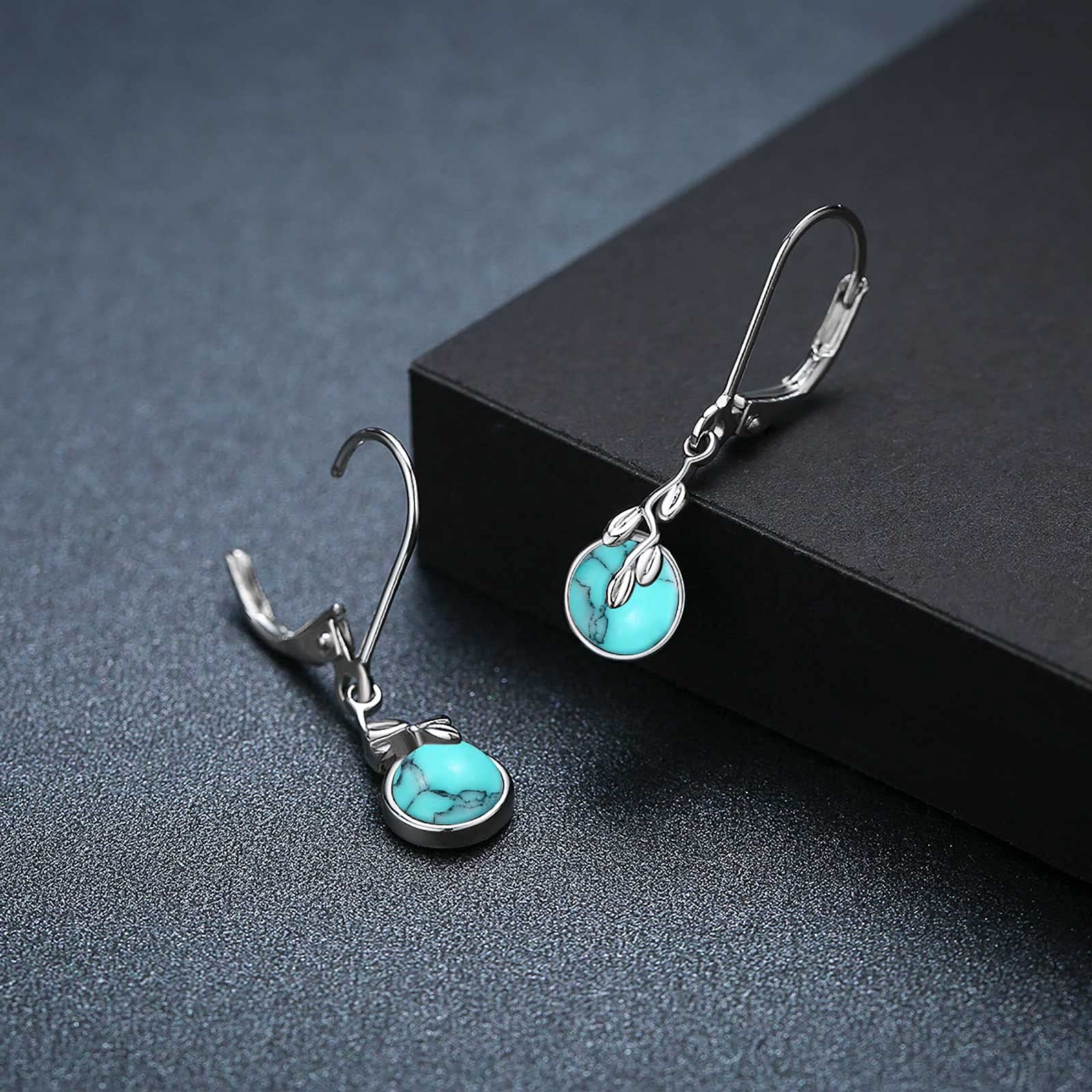 Hypoallergenic Sterling Silver Tree of Life Dangle Earrings for Women - 6mm Moonstone, Malachite & Opal Leverback Earrings | Sensitive Ears Jewelry Gift for Daughter | Perfect for Weddings, Parties & Special Occasions