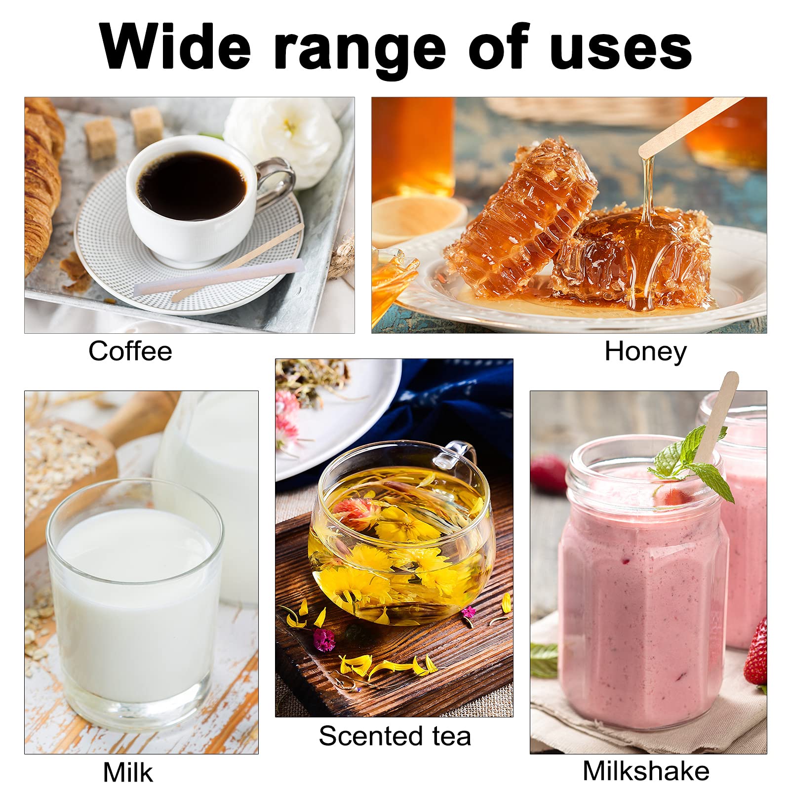 Premium Wooden Coffee Stirrers - 4.3 Inch Disposable Wood Sticks (Pack of 500) - Individually Wrapped for Hygiene - Perfect for Coffee, Tea, Hot Chocolate & Cold Drinks - Great for Mixing Butter, Sugar & DIY Crafts - Ideal for Cafes, Offices, Restaurants & Home Use