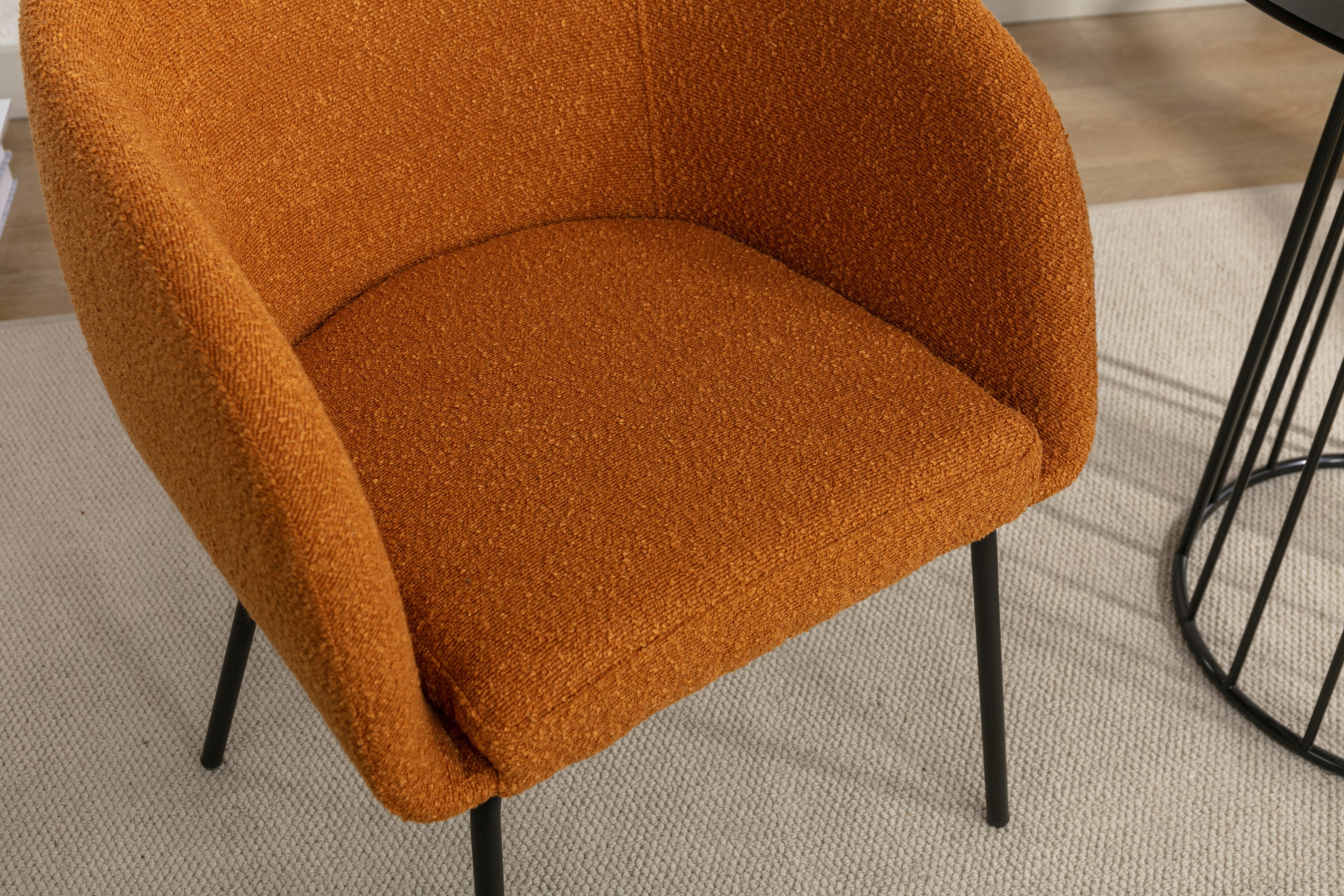 Boucle Fabric Dining Chairs with Black Metal Legs - Set of 2, Ginger - Modern Kitchen & Dining Room Accent Chairs for Home Decor