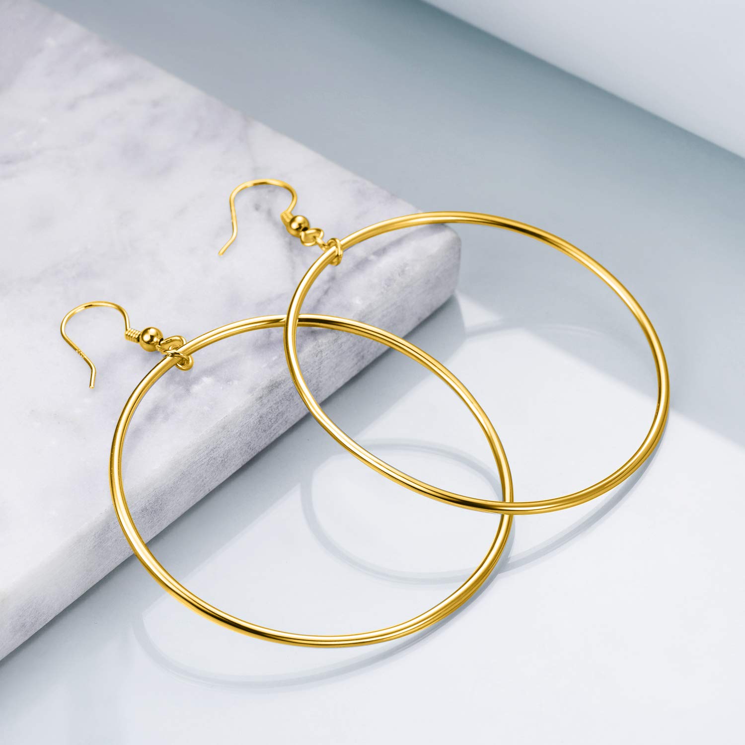 Sterling Silver/Rose Gold/Gold Plated Large Hoop Earrings for Women - 40mm/50mm/60mm Circle Dangle Drop Earrings - Perfect for Parties, Weddings & Everyday Wear