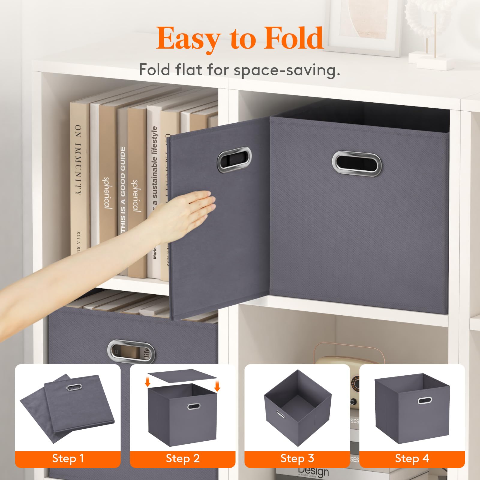 Lifewit 13 Inch Foldable Cube Storage Bins - Set of 8 Gray Fabric Organizer Baskets with Metal Handles for Shelves & Closet | Home Organization Solutions for Bedroom, Living Room & Office Storage