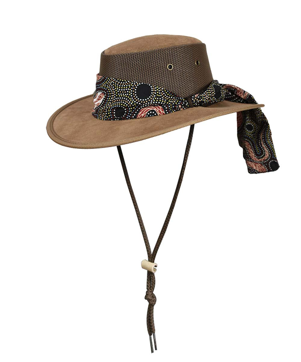 Barmah Foldable Aboriginal Cooler Hat - Wide Brim Sun Protection for Outdoor, Hiking, Fishing & Camping