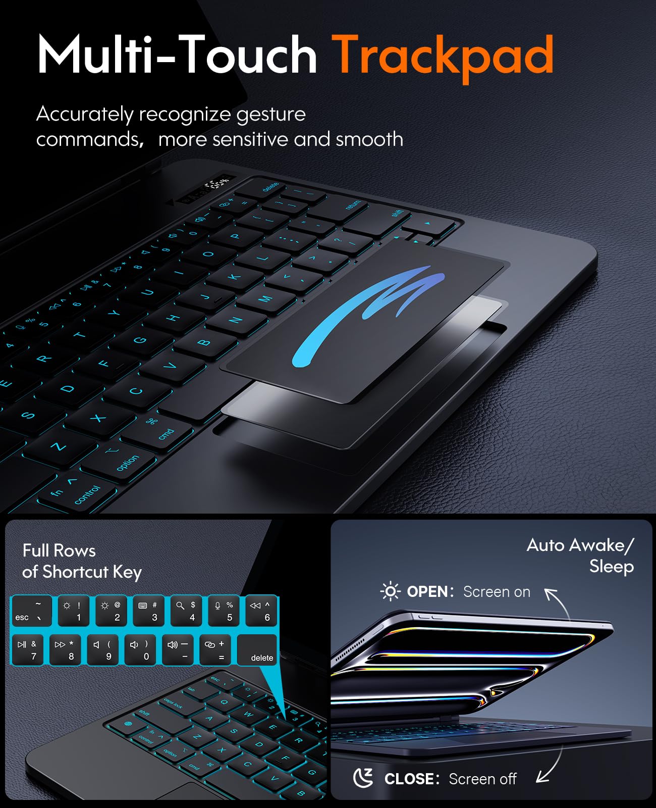 CHESONA Magnetic Keyboard Case for iPad Pro 11 inch M4 (2024) - Backlit Keyboard with Multi-Touch Trackpad, 7-Color RGB Lighting & Battery Display | Floating Cantilever Stand | Perfect for Work, Travel & Home Office Use