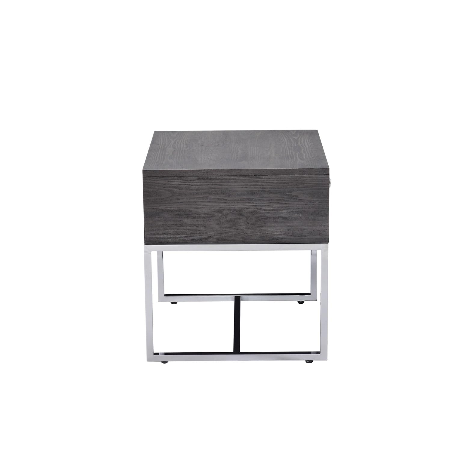 Benjara Modern Wooden End Table with Tubular Metal Base & Spacious Storage Drawer - Gray & Silver Finish - Perfect for Living Room, Bedroom or Office Side Table