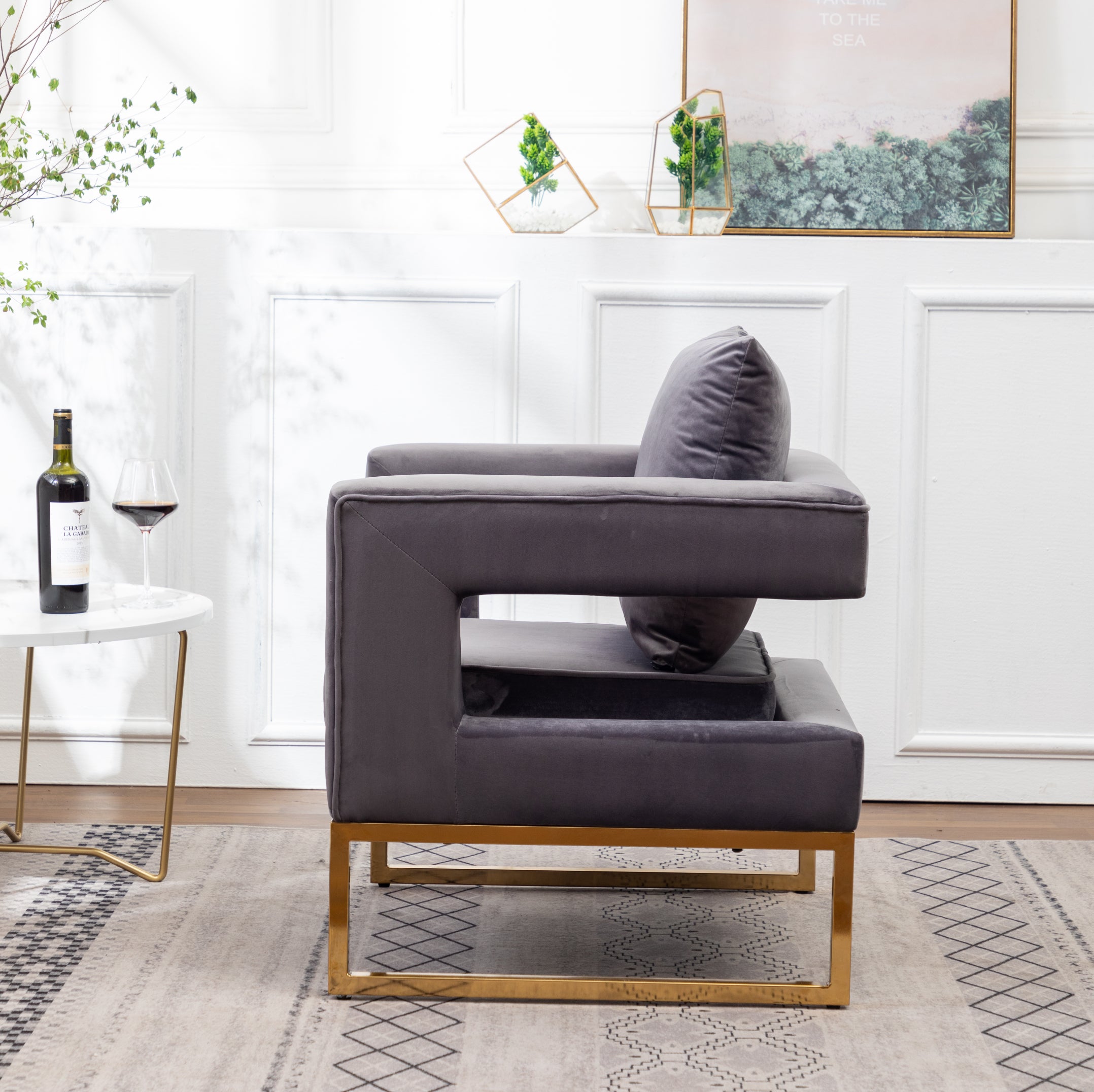 Roundhill Furniture Lenola Contemporary Upholstered Accent Arm Chair - Modern Living Room Chair for Home Office, Lounge & Reading Nook - Comfortable Fabric Armchair with Wooden Legs