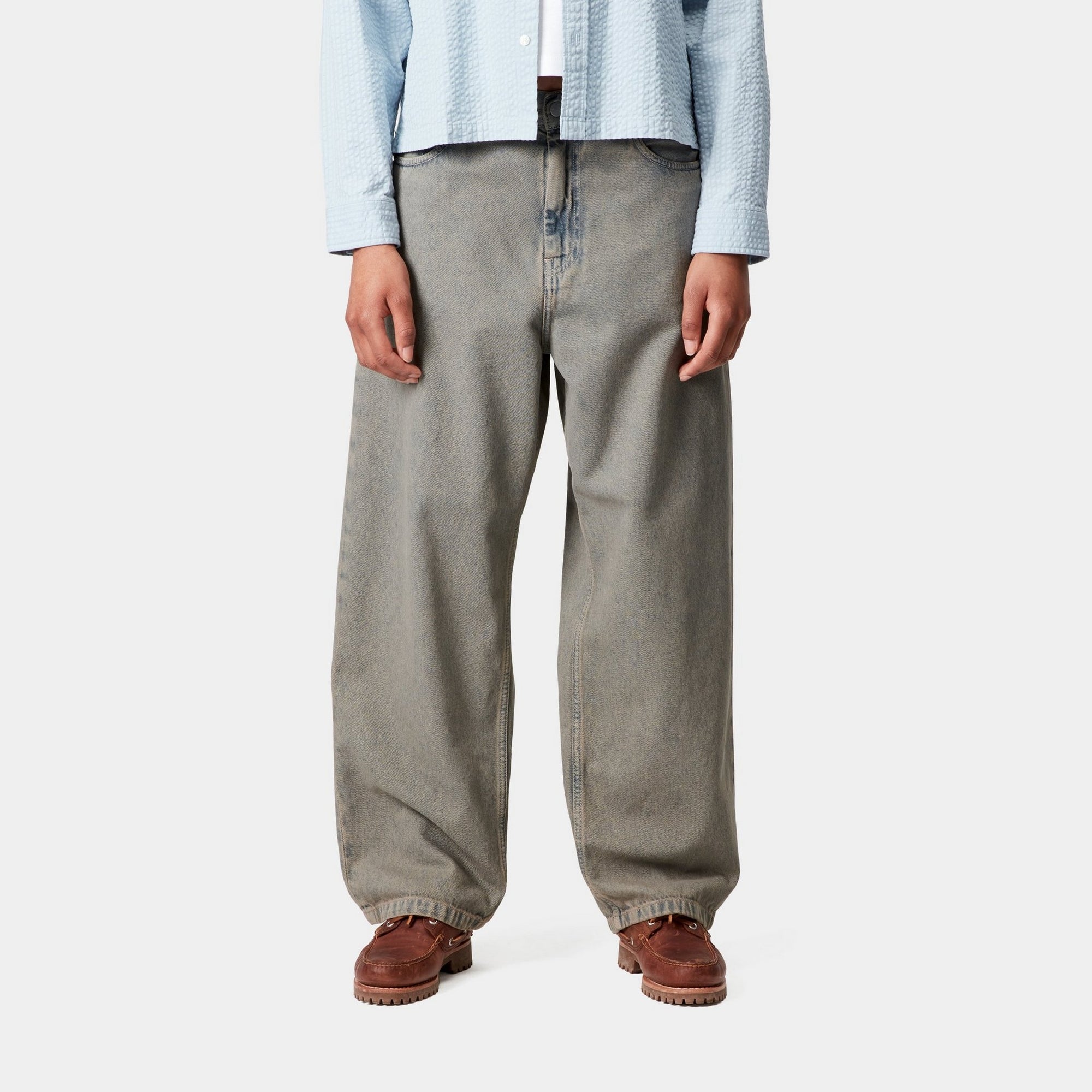 Women's Brandon Leather Pants - Blue Garment Dyed High Waist Trousers for Casual Wear & Office Outfits